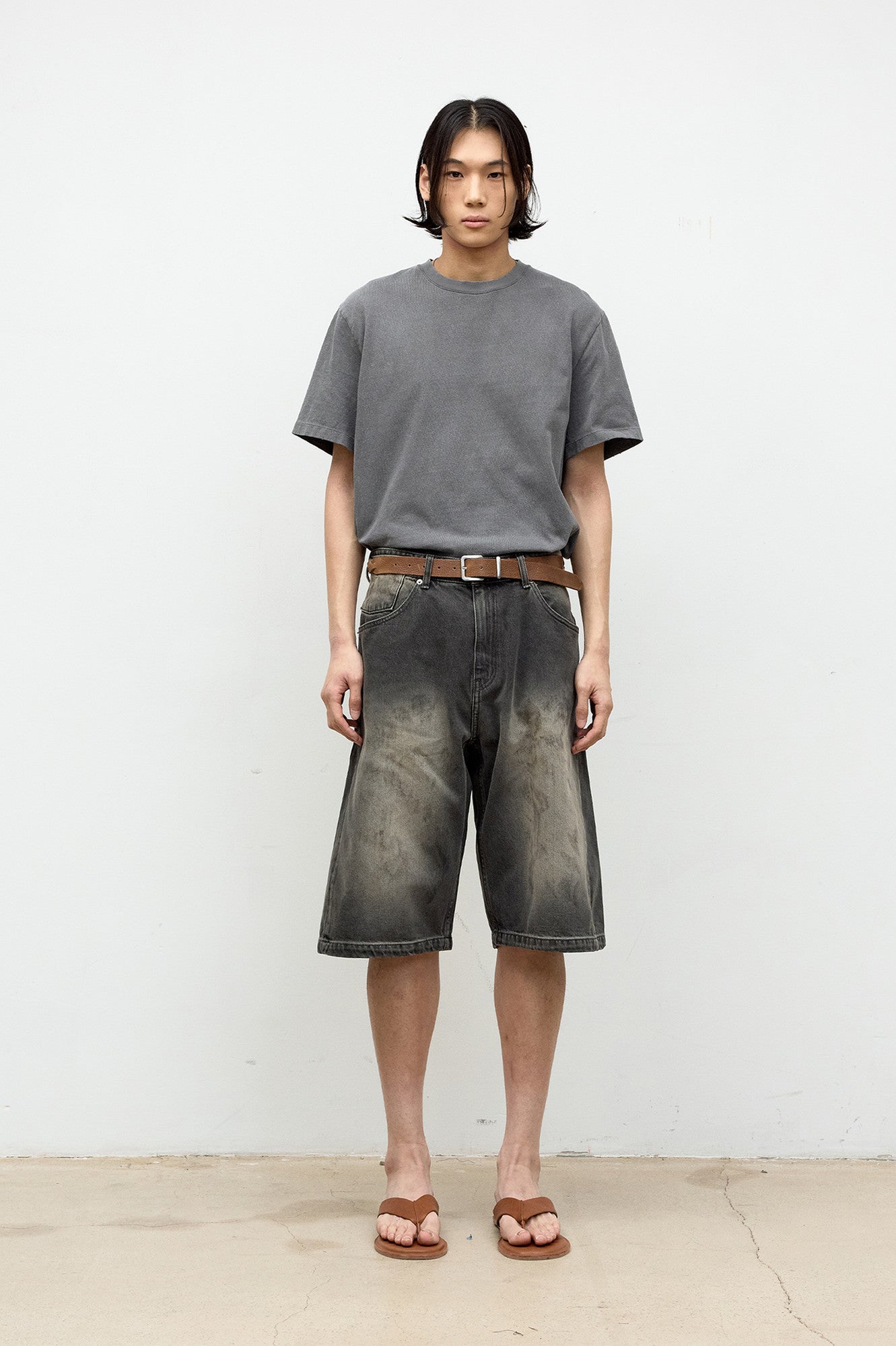 Coor - Damaged Color Dyed Crop T-Shirt (Washed Charcoal) product image 2 | TRAB K-Fashion Australia
