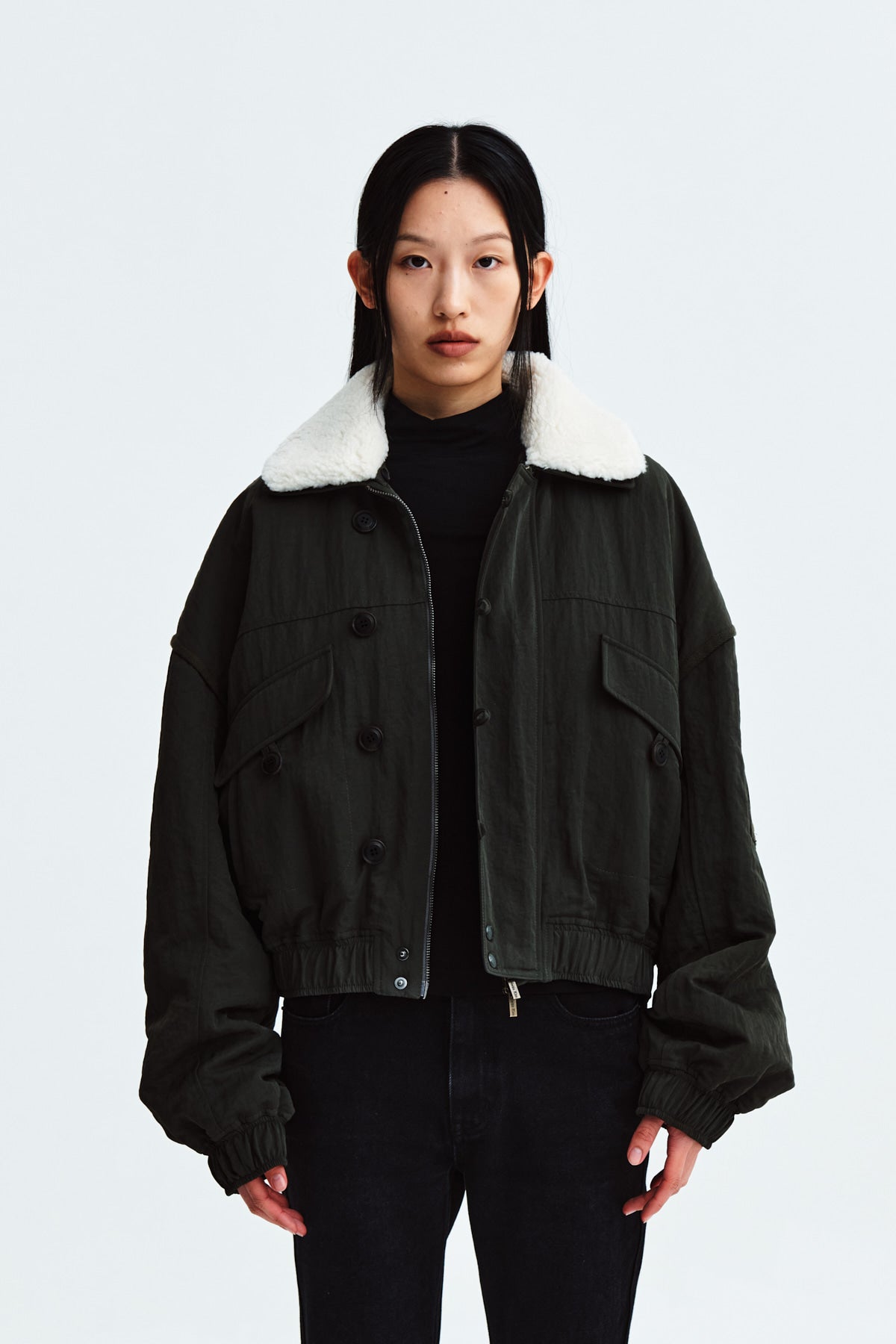 Matin Kim - Fur Collar Point Bomber Jumper (Khaki) product image 7 | TRAB K-Fashion Australia