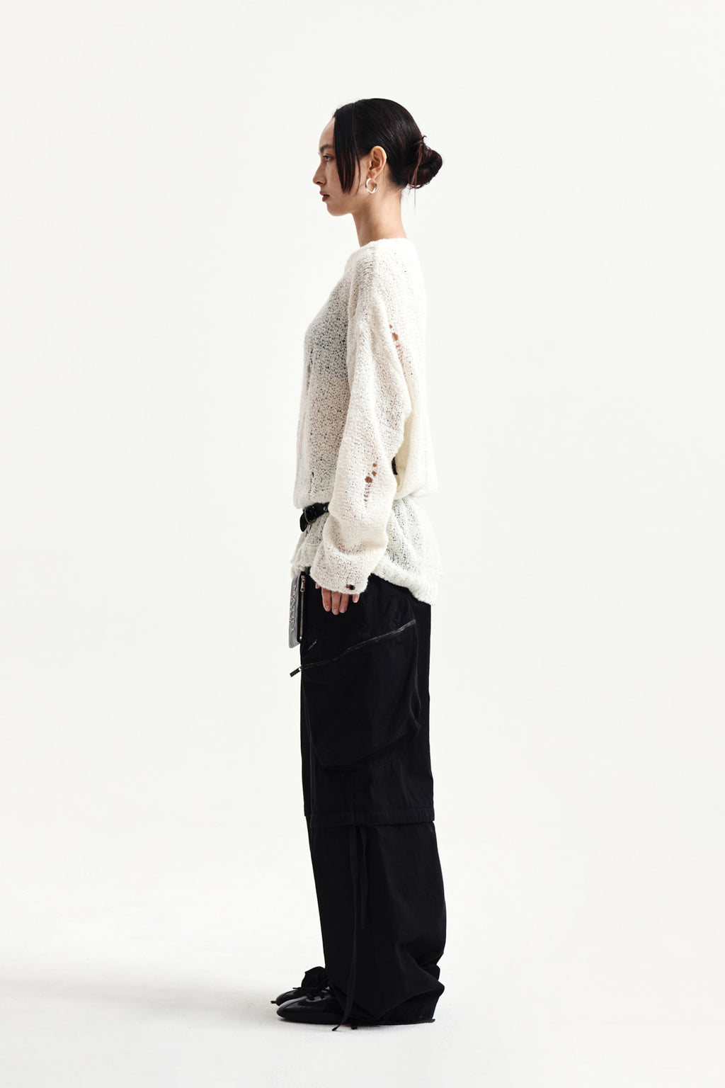 Matin Kim - Asymmetric Damaged Knit Pullover (Ivory) product image 6 | TRAB K-Fashion Australia