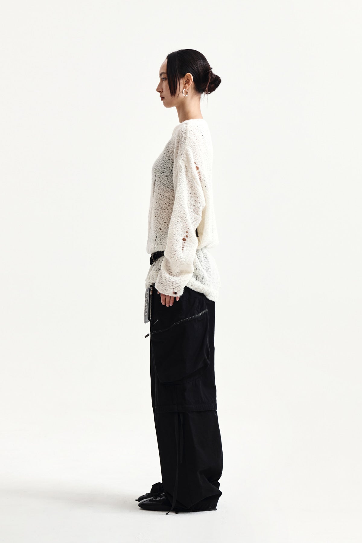 Matin Kim - Asymmetric Damaged Knit Pullover (Ivory) product image 6 | TRAB K-Fashion Australia