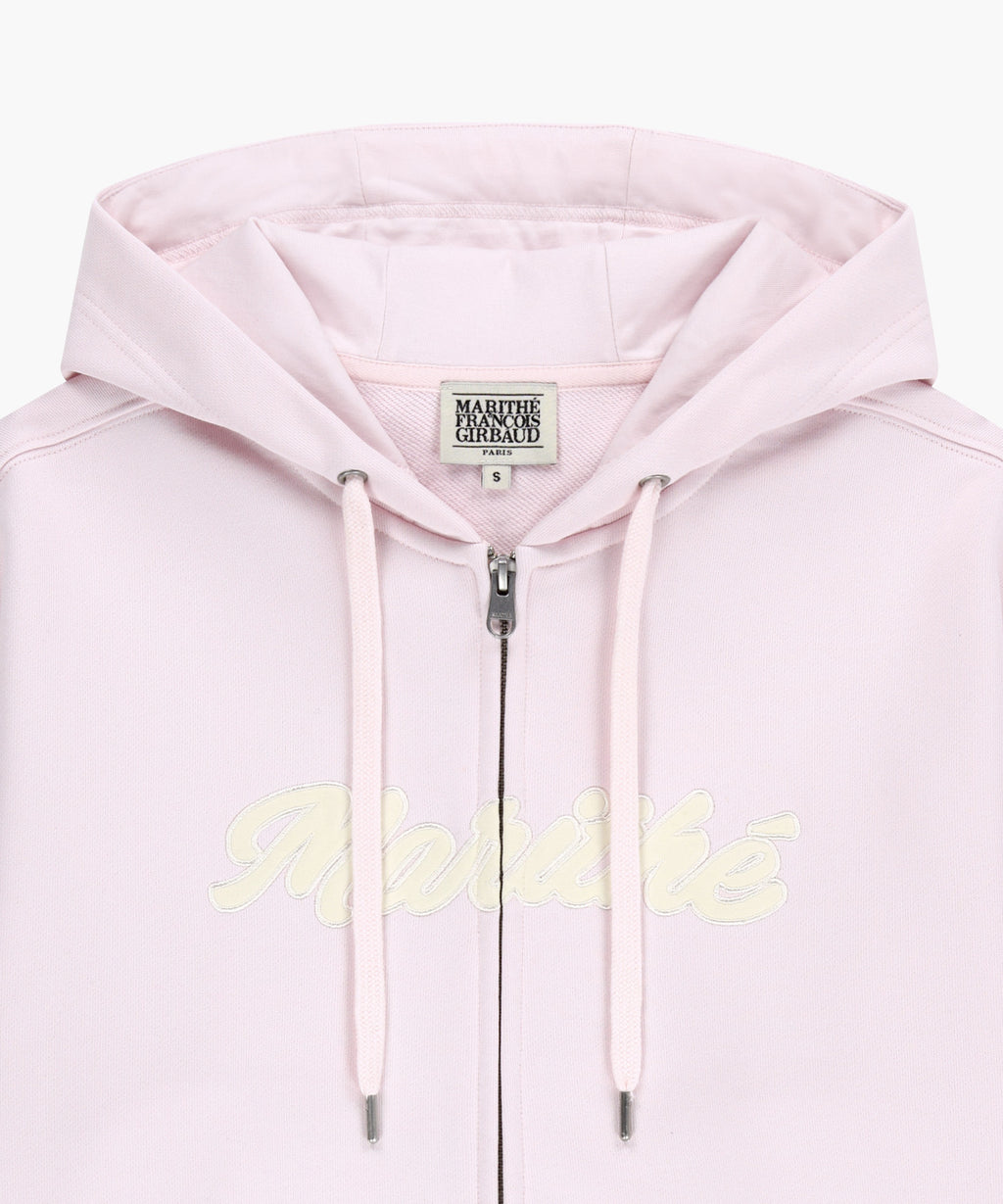 Marithe & Francois Girbaud - Regular Logo Applique Oversized Hoodie Zipup (Light Pink) product image 3 | TRAB K-Fashion Australia