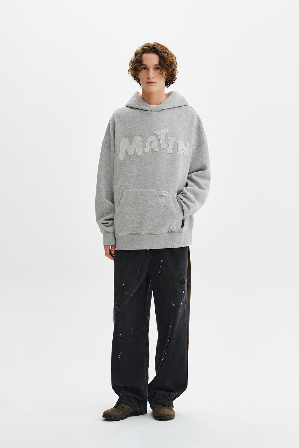 Matin Kim - Waffle Applique Logo Hood Top (Grey) product image 10 | TRAB K-Fashion Australia