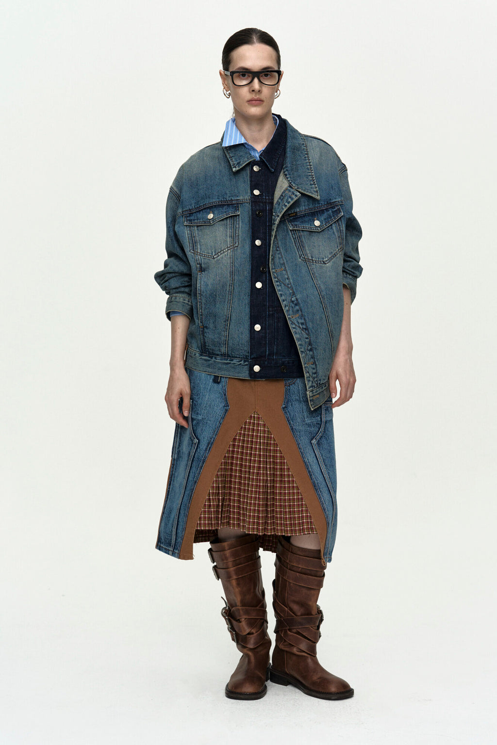 Andersson Bell - Unisex Asymmetric Layered Denim Jacket (Blue) product image 2 | TRAB K-Fashion Australia