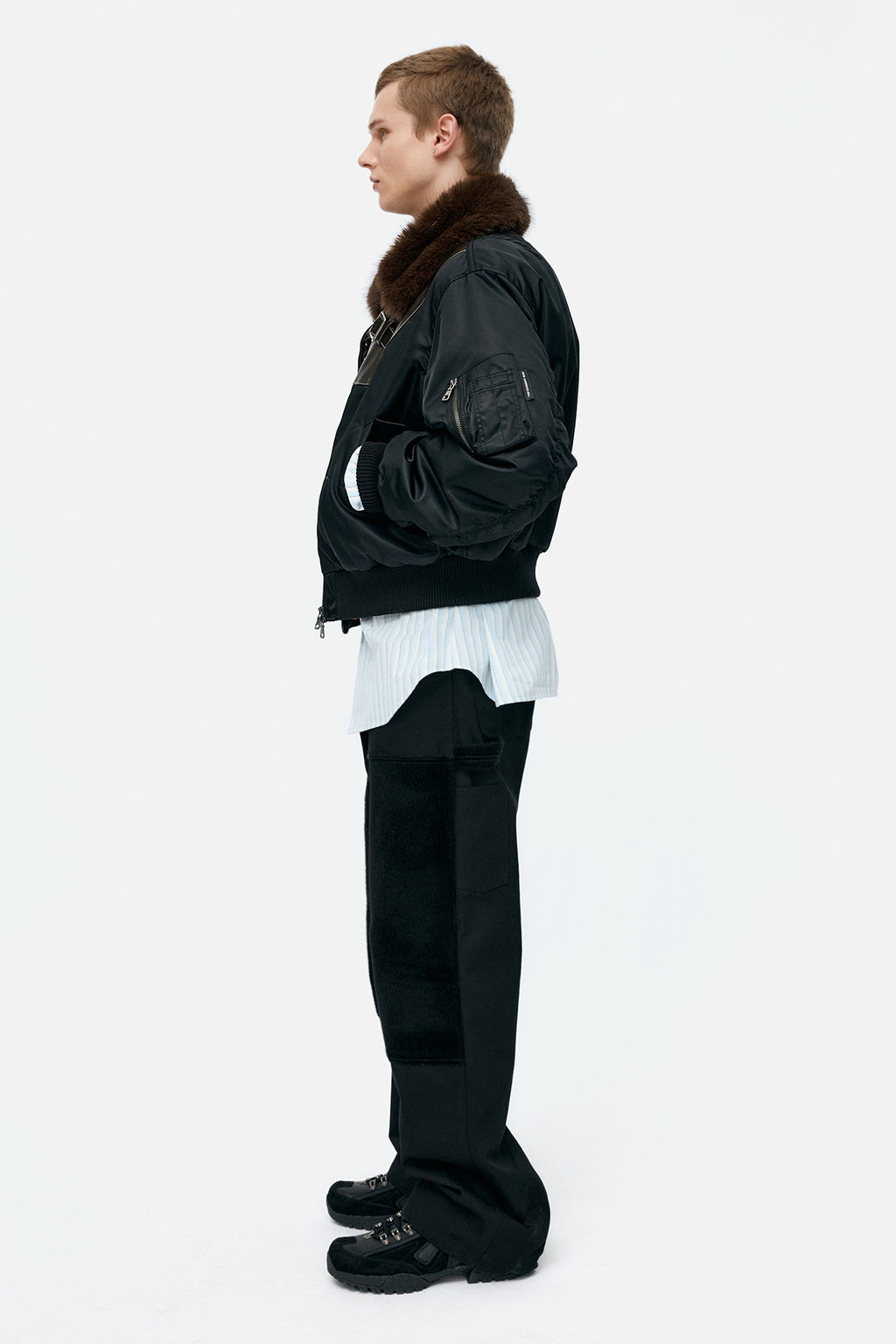 Andersson Bell - Fur Collar Leather Patch Ma-1 Bomber (Black) product image 3 | TRAB K-Fashion Australia