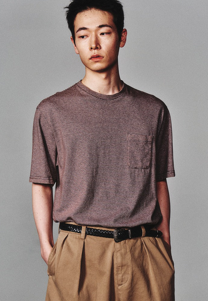 Art if acts - Washed Stripe Pocket S/S Tee (Brown/Grey) product image 1 | TRAB K-Fashion Australia