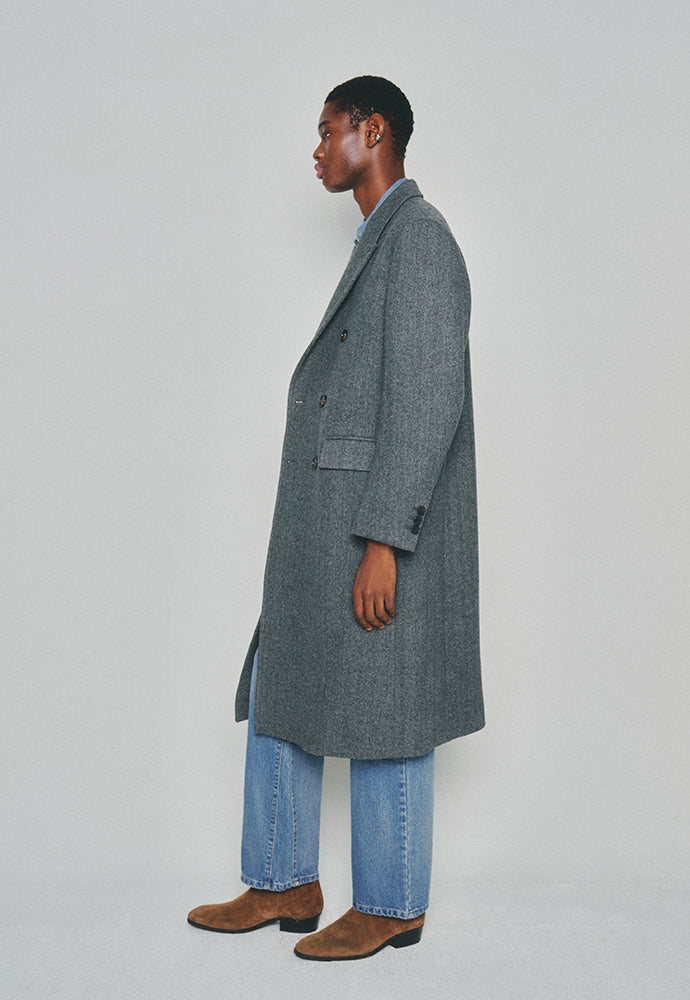 Tonywack - Double-Breasted Chesterfield Coat (Mid Grey Herringbone) product image 2 | TRAB K-Fashion Australia