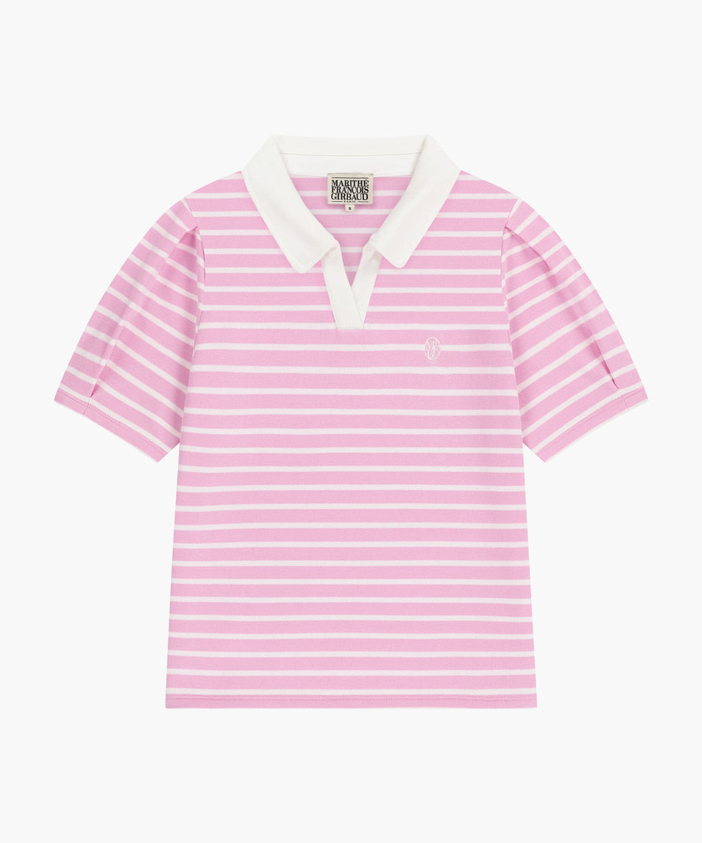 Marithe & Francois Girbaud - Collar Stripe Half Sleeve Crop Sweatshirt (Pink) product image 6 | TRAB K-Fashion Australia