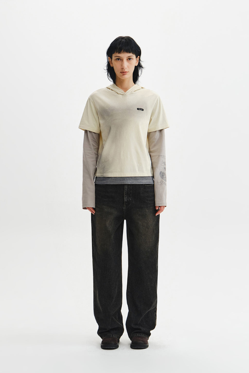 Matin Kim - Dust Washed Layered Hood Top (Butter) product image 7 | TRAB K-Fashion Australia