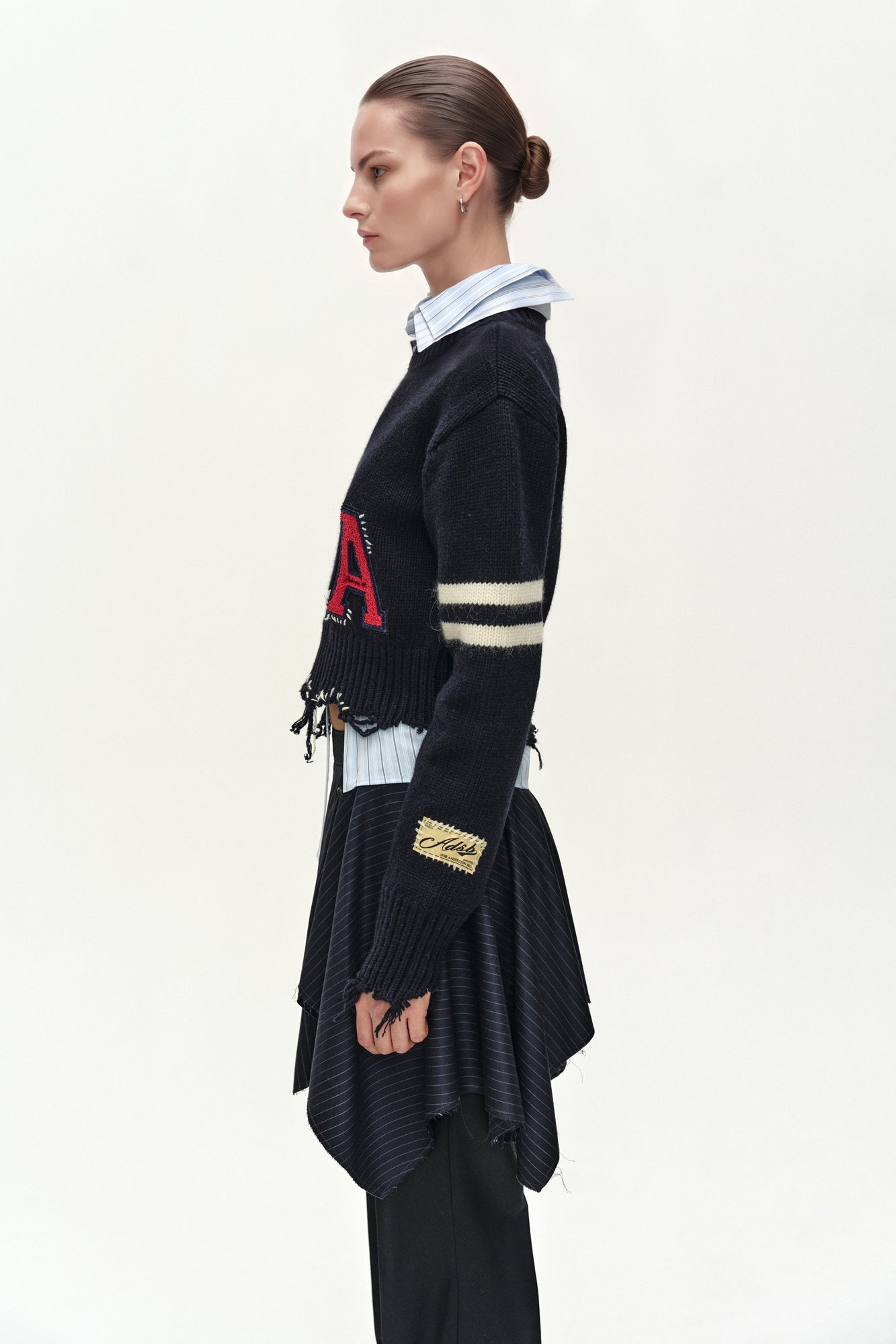 Andersson Bell - (essential) Distressed Varsity Patch Sweater (dark Navy) (Dark Navy) product image 5 | TRAB K-Fashion Australia