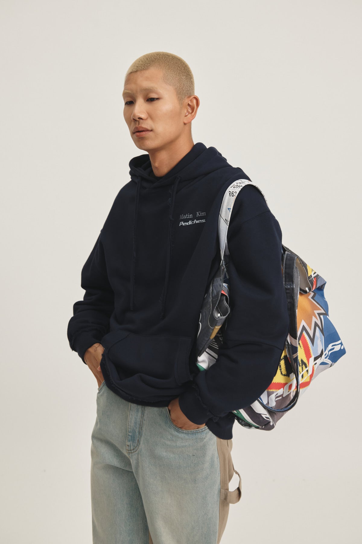 Matin Kim - Peaches Logo Graphic Hoody (Navy) product image 12 | TRAB K-Fashion Australia