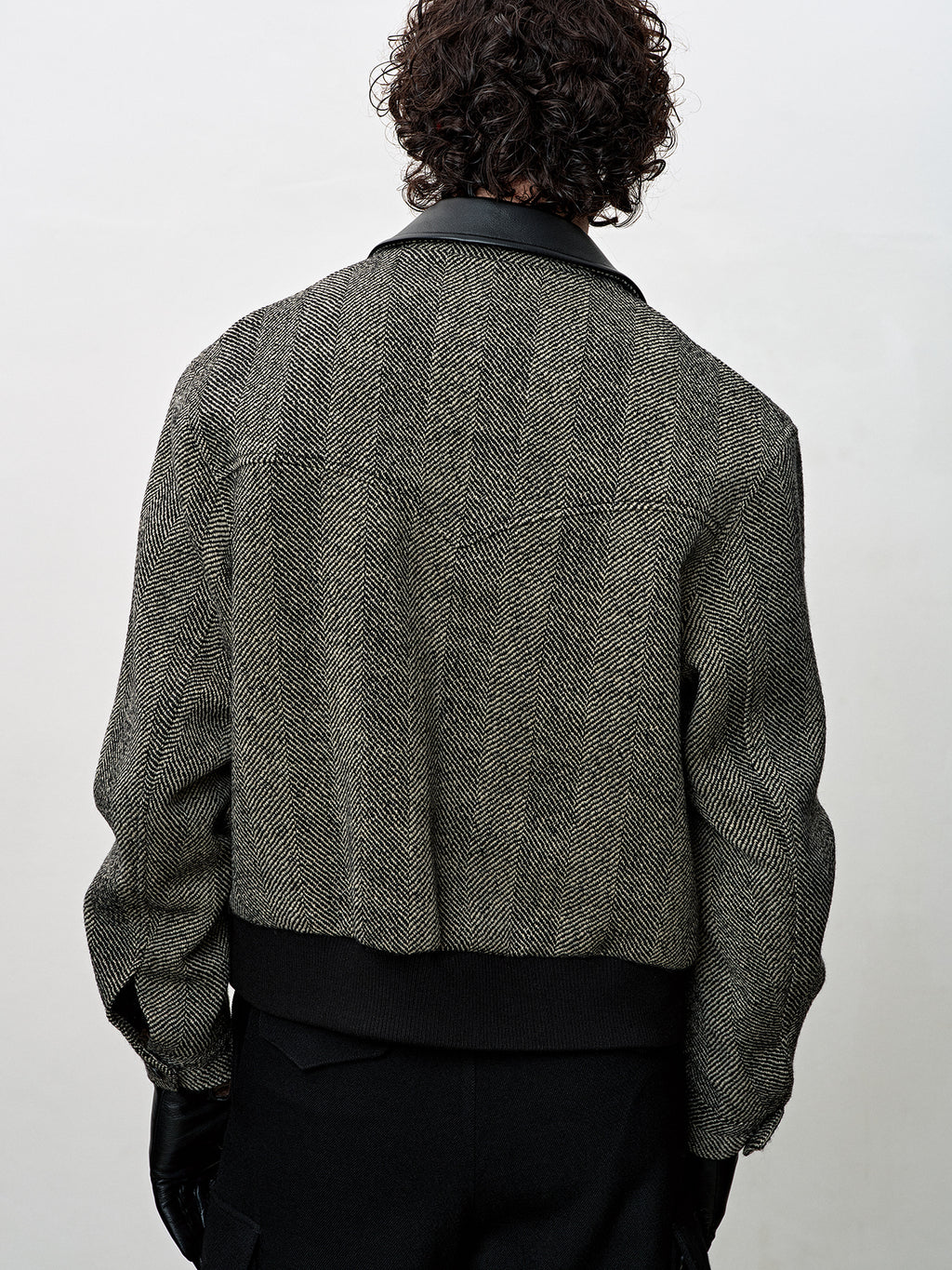 Tonywack - Leather Trim Wool Herringbone Blouson (Black Ecru Herringbone) product image 8 | TRAB K-Fashion Australia