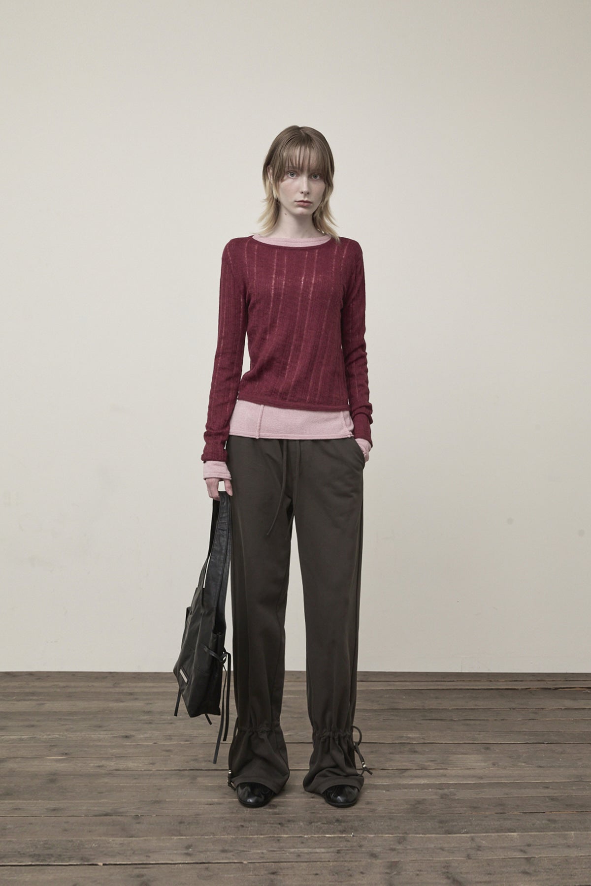 Matin Kim - Diagonal Texture Knit Top (Burgundy) product image 9 | TRAB K-Fashion Australia