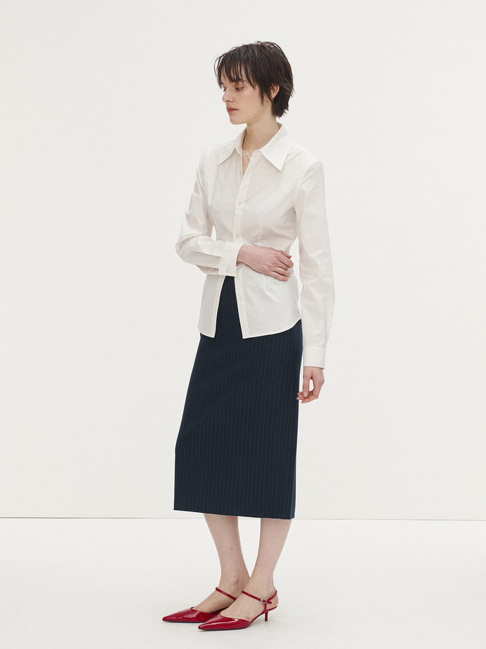 Tonywack - Striped Wool Long Pencil Skirt (Navy Pinstripe) product image 4 | TRAB K-Fashion Australia