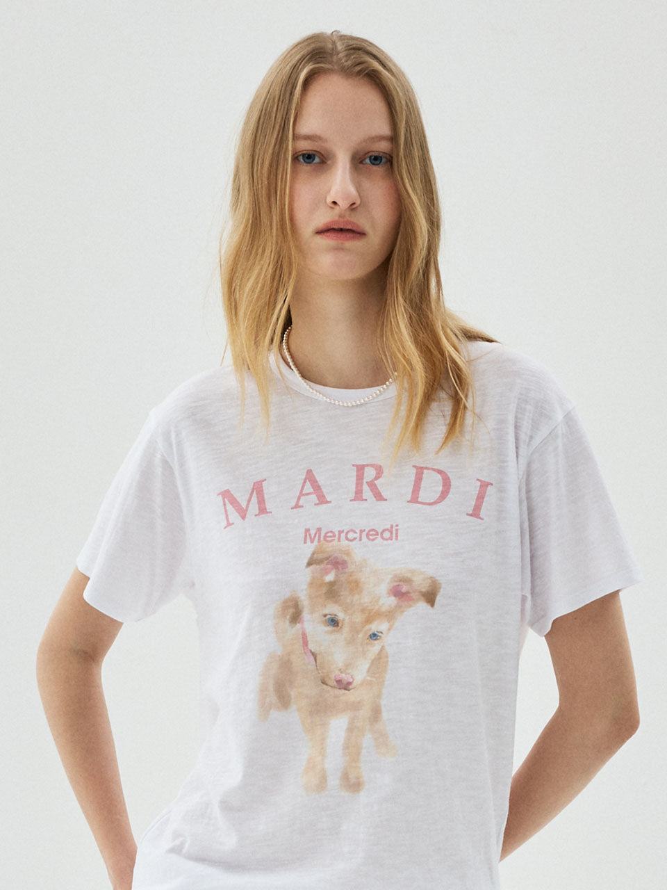 Mardi Mercredi - Slub Cotton Tshirt Nez Tout Rose 02 (White Indipink) product image 1 | TRAB K-Fashion Australia