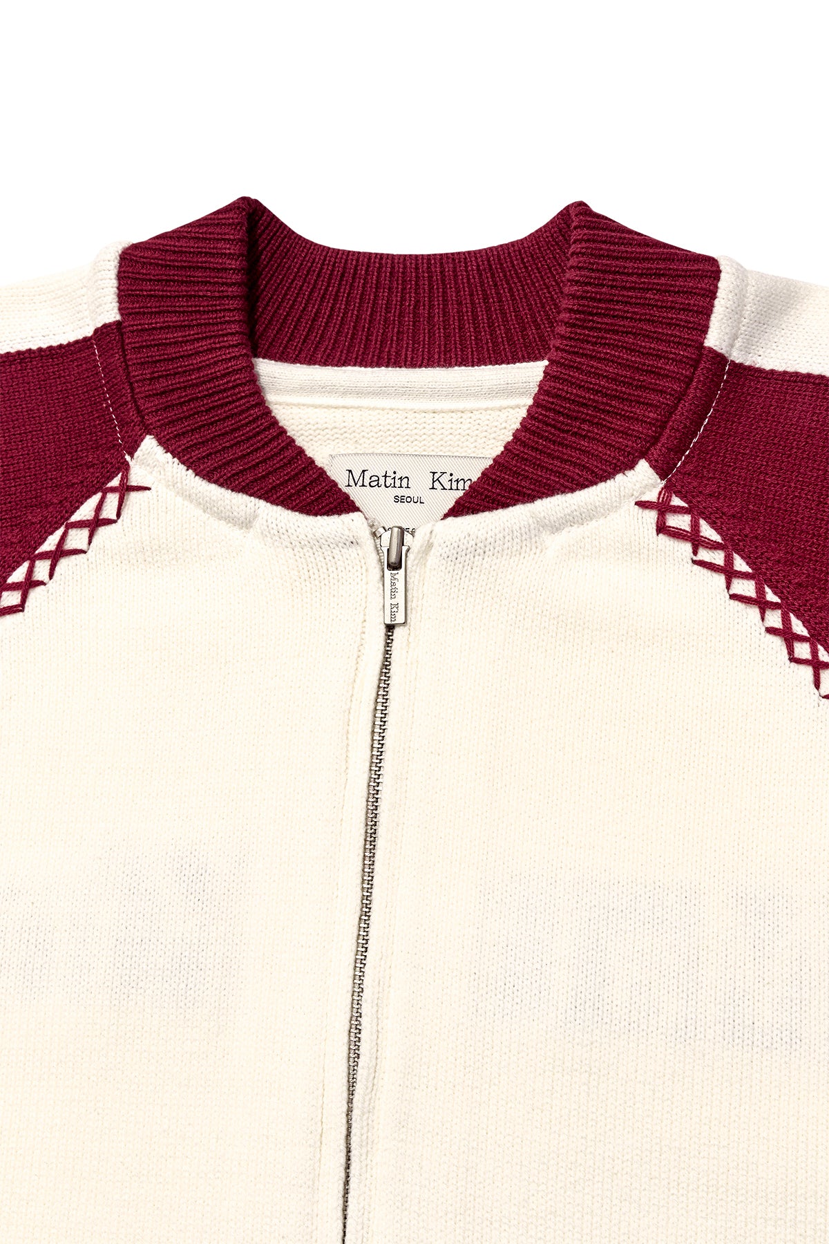 Matin Kim - Back Logo Raglan Knit Zip Up (Ivory) product image 3 | TRAB K-Fashion Australia