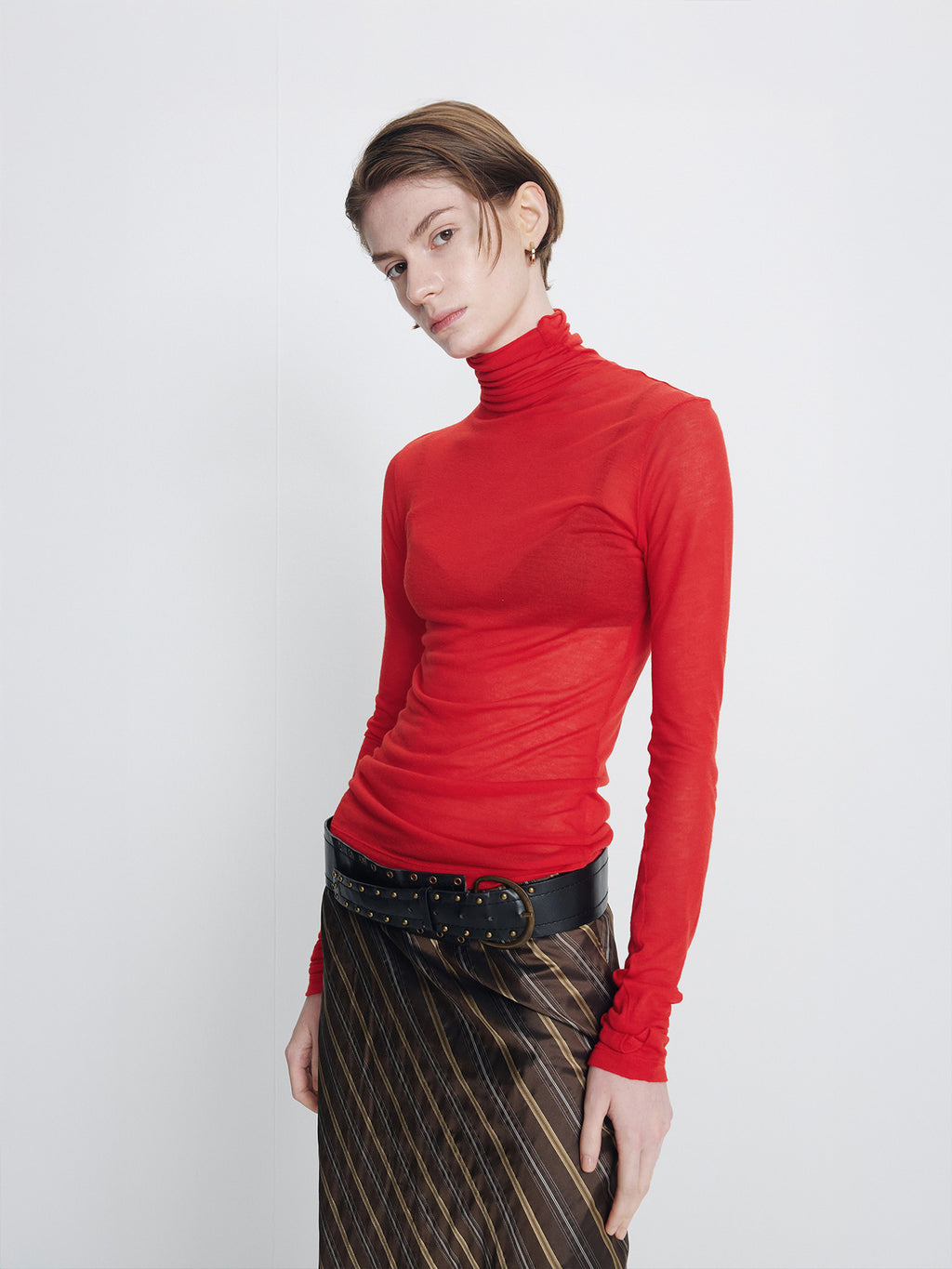 Tonywack - Sheer Slim-Fit High Neck Top (Red) product image 1 | TRAB K-Fashion Australia