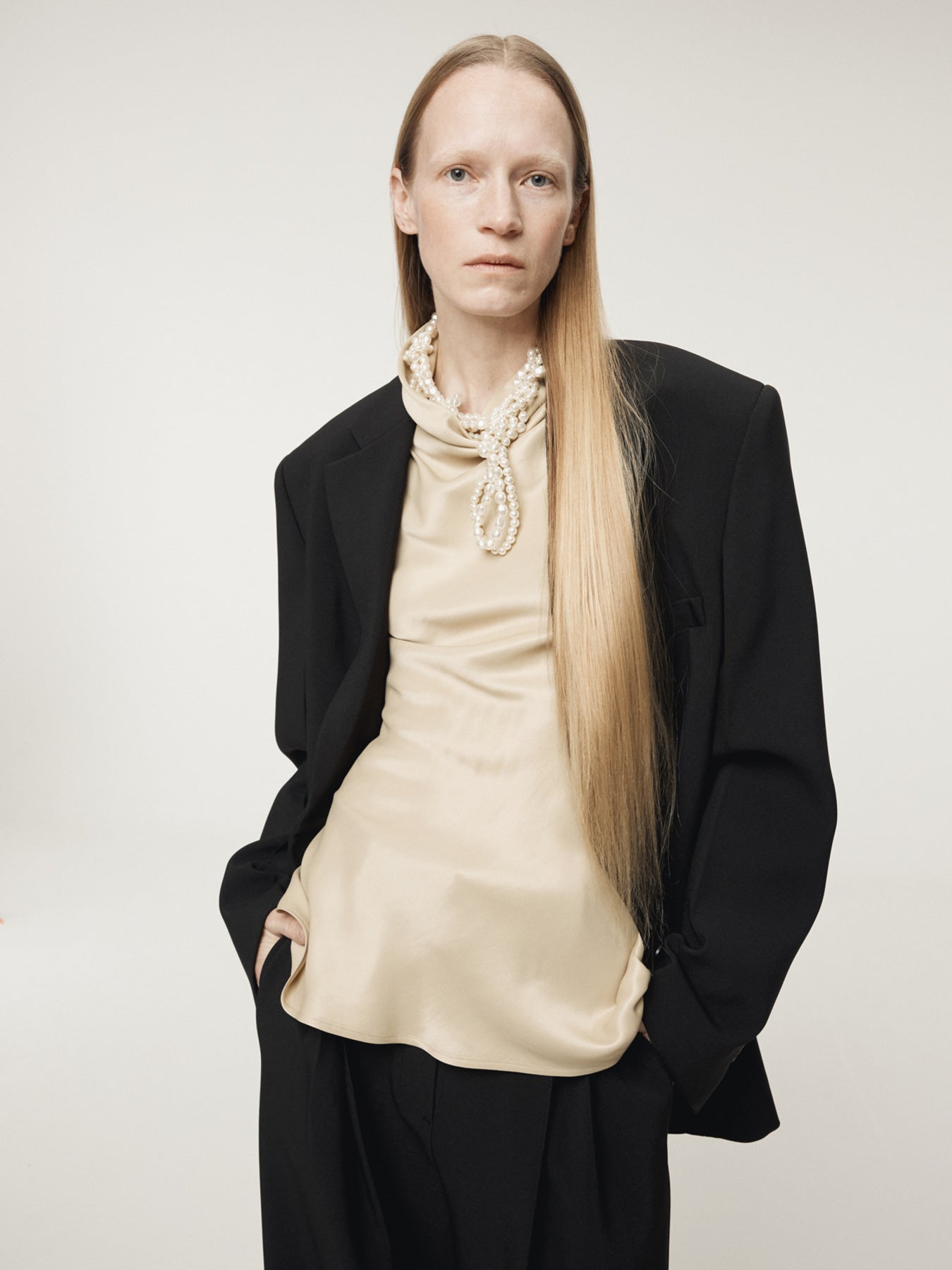 Recto - Cowl Neck Satin Blouse (Light Beige) product image 11 | TRAB K-Fashion Australia