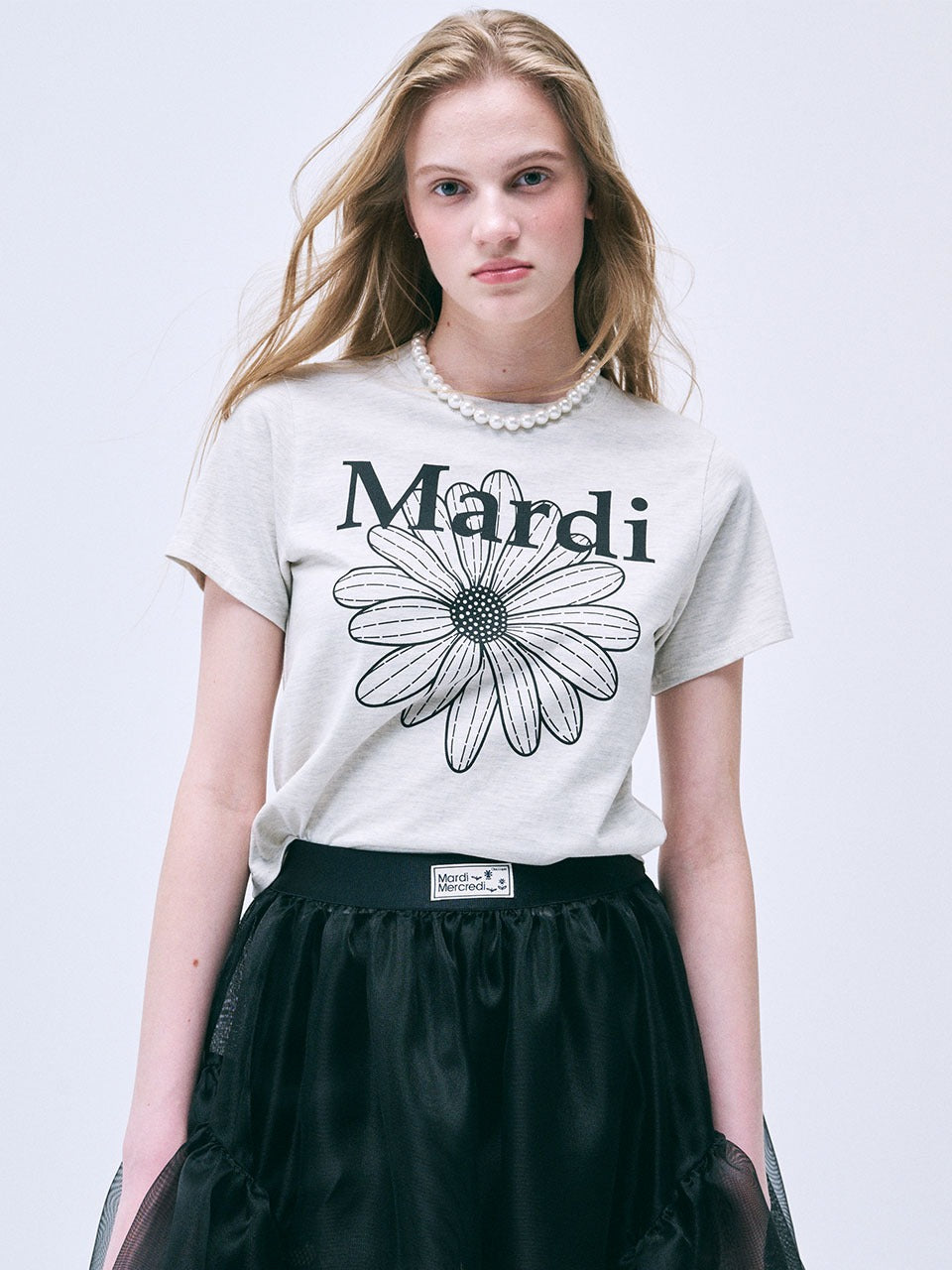 Mardi Mercredi - Slim Tshirt Flowermardi (Oatmeal Black) product image 1 | TRAB K-Fashion Australia