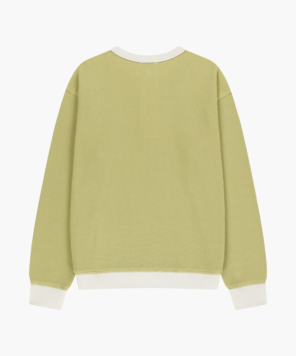 Marithe & Francois Girbaud - Waffle Henley Neck Sweatshirt (Light Olive) product image 2 | TRAB K-Fashion Australia