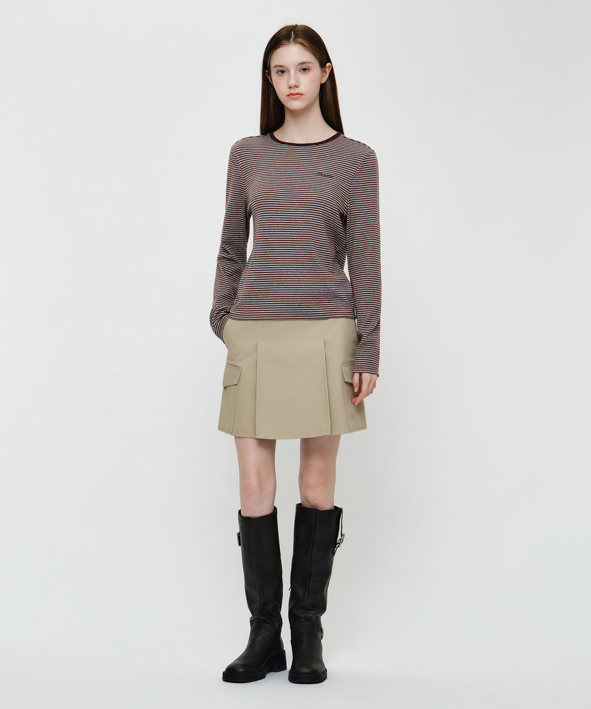 Marithe & Francois Girbaud - Stripe Long Sleeve Tee (Dark Brown) product image 4 | TRAB K-Fashion Australia