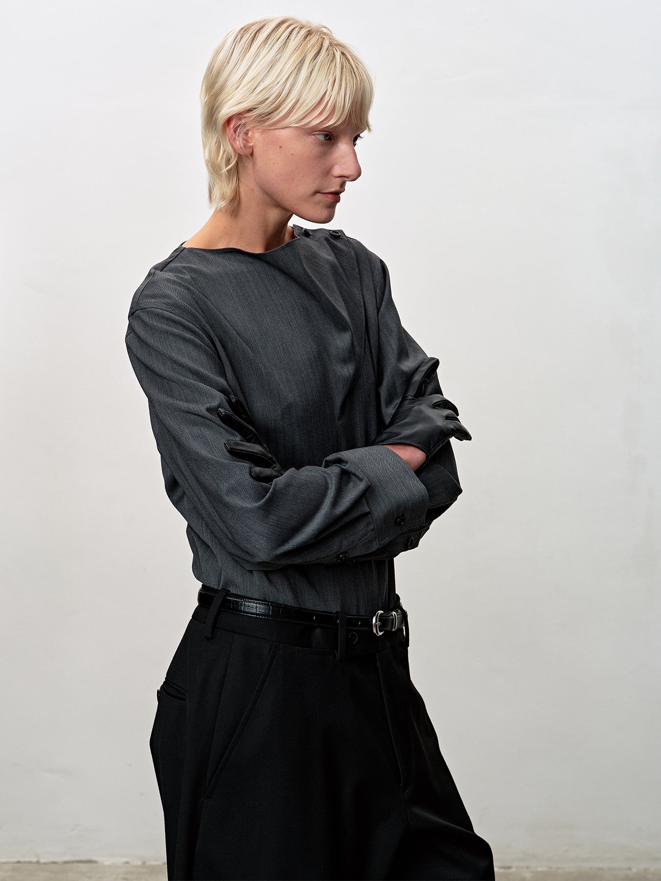 Tonywack - Herringbone Wool Cowl-Neck Blouse (Mid-Grey Herringbone) product image 7 | TRAB K-Fashion Australia