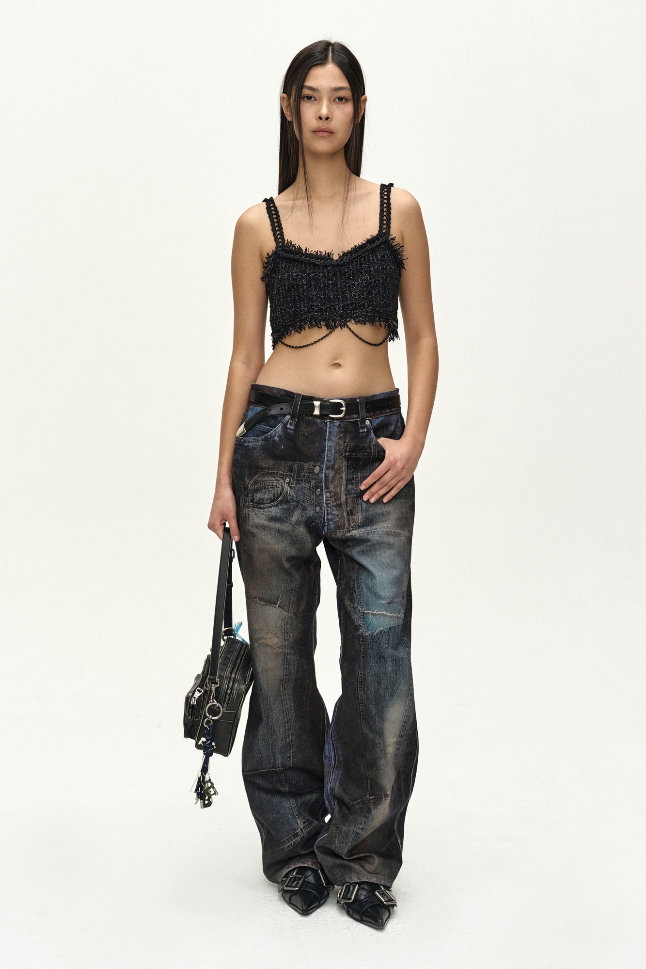 Andersson Bell - Raw Chain-Edge Tweed Bralette (black) (Black) product image 2 | TRAB K-Fashion Australia