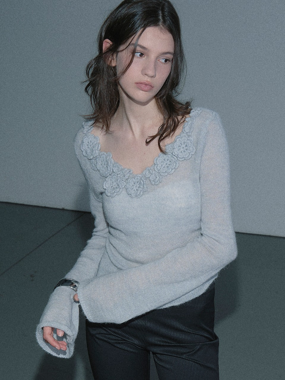 Margarin Fingers - Corsage Mix Pullover (Light Blue) product image 1 | TRAB K-Fashion Australia