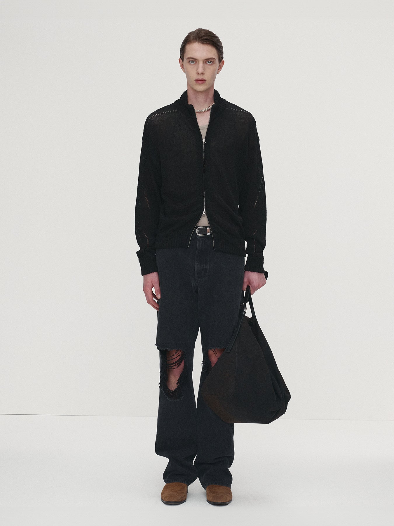 Tonywack - Linen Full Zip Knitted Jumper (Black) product image 2 | TRAB K-Fashion Australia