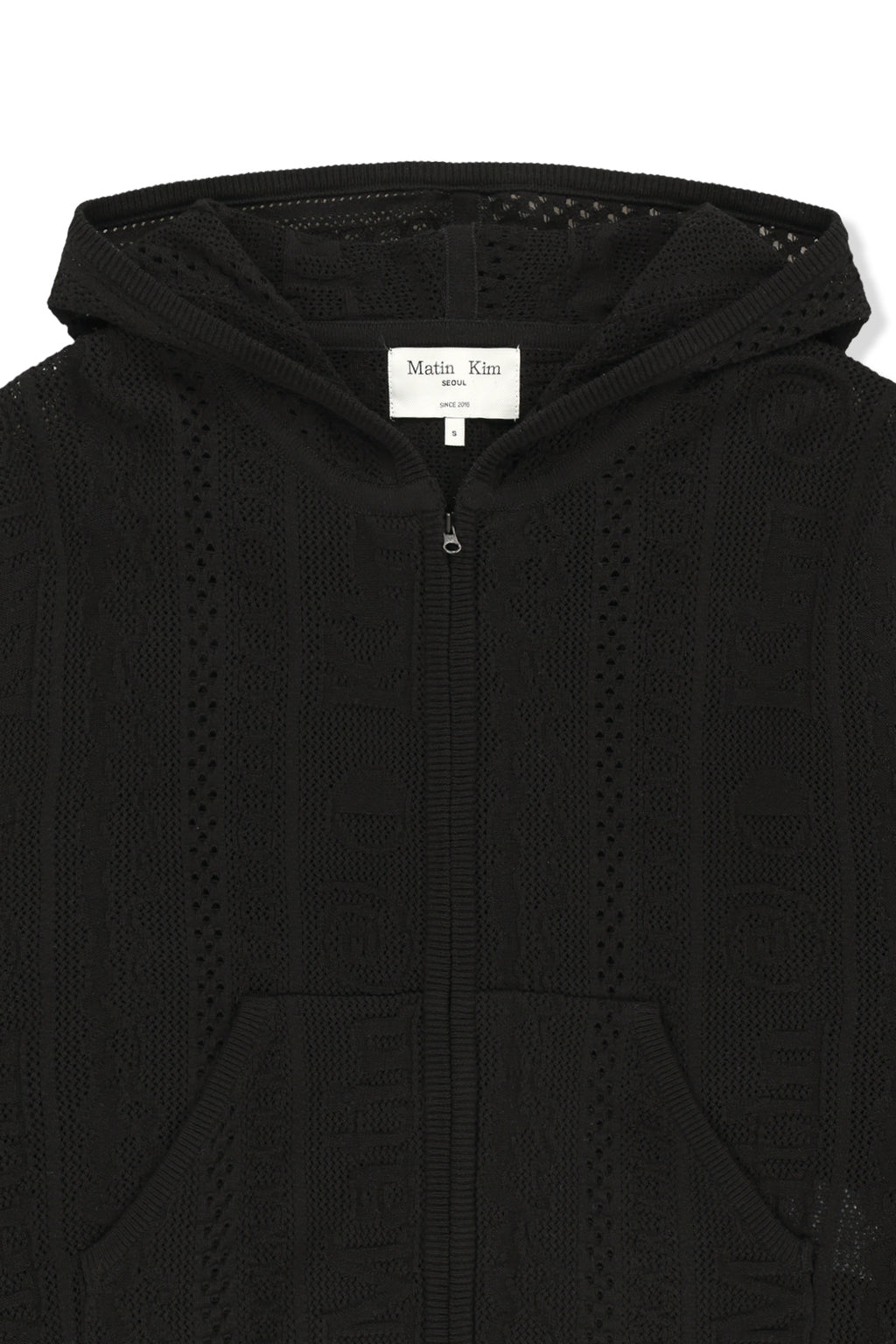 Matin Kim - Mesh Logo Knit Hoody Zip Up (Black) product image 3 | TRAB K-Fashion Australia