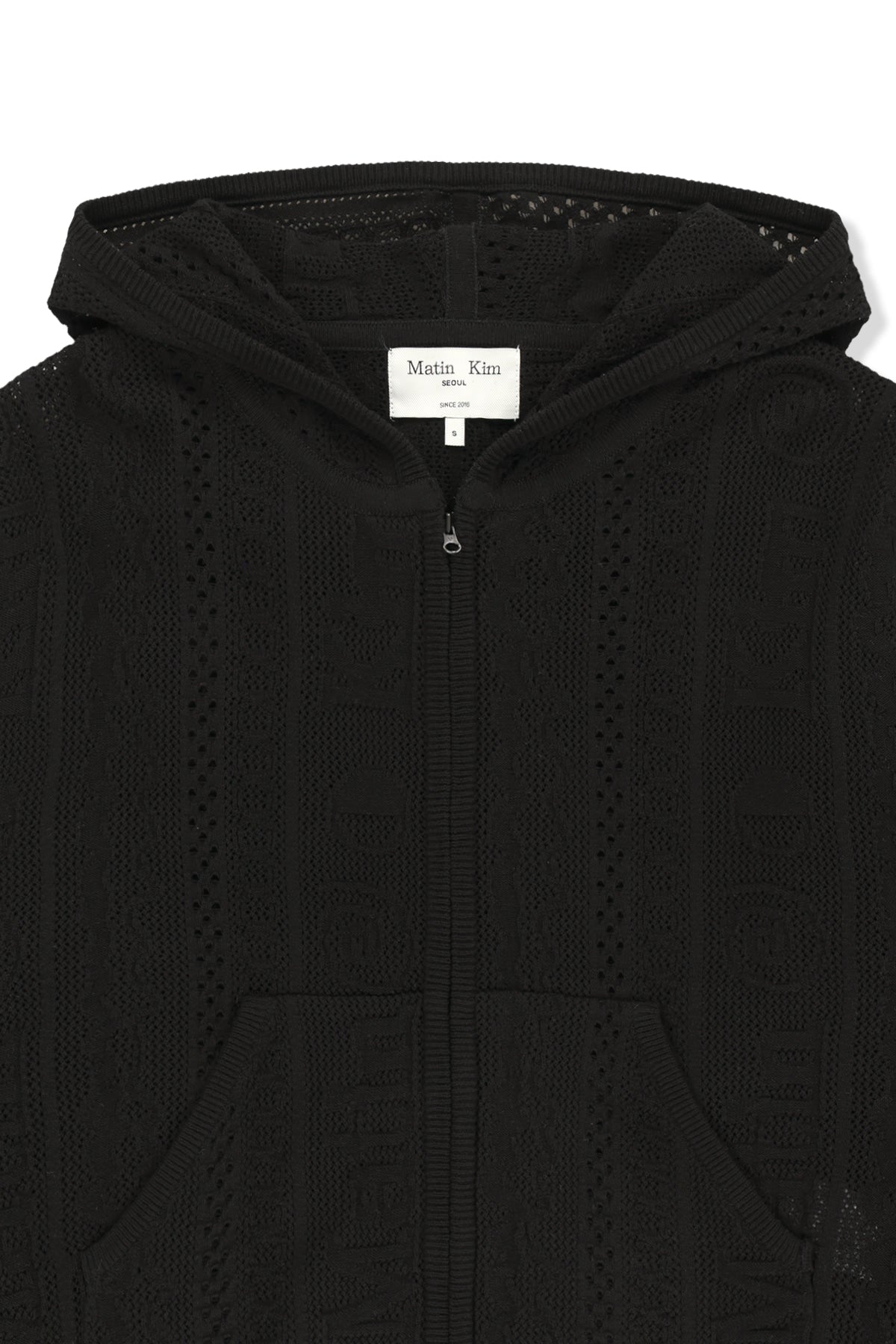 Matin Kim - Mesh Logo Knit Hoody Zip Up (Black) product image 3 | TRAB K-Fashion Australia