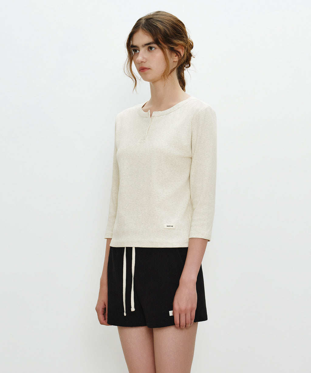 Marithe & Francois Girbaud - Basic Henley Neck 3/4 Sleeve (Oatmeal) product image 2 | TRAB K-Fashion Australia