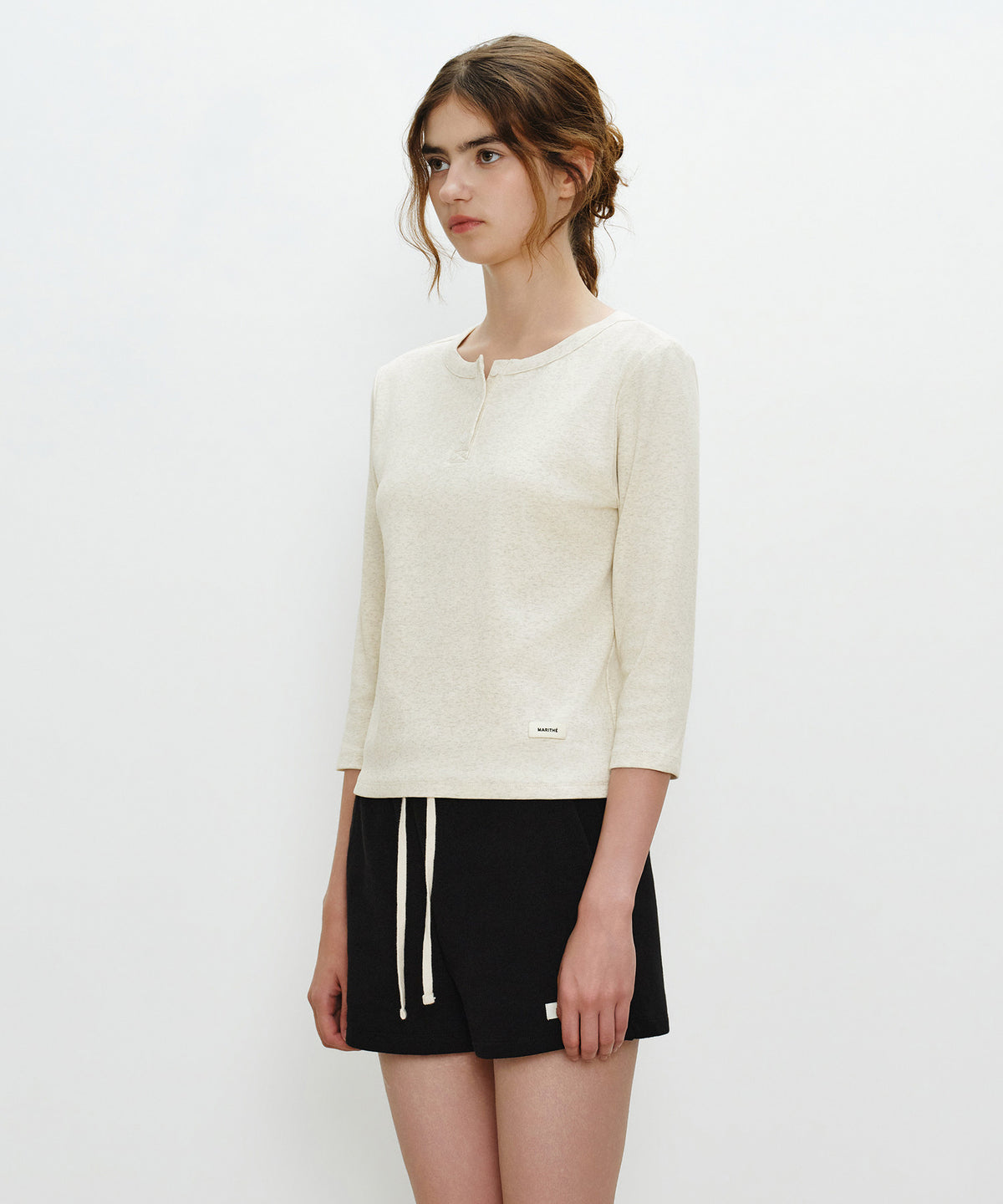Marithe & Francois Girbaud - Basic Henley Neck 3/4 Sleeve (Oatmeal) product image 2 | TRAB K-Fashion Australia