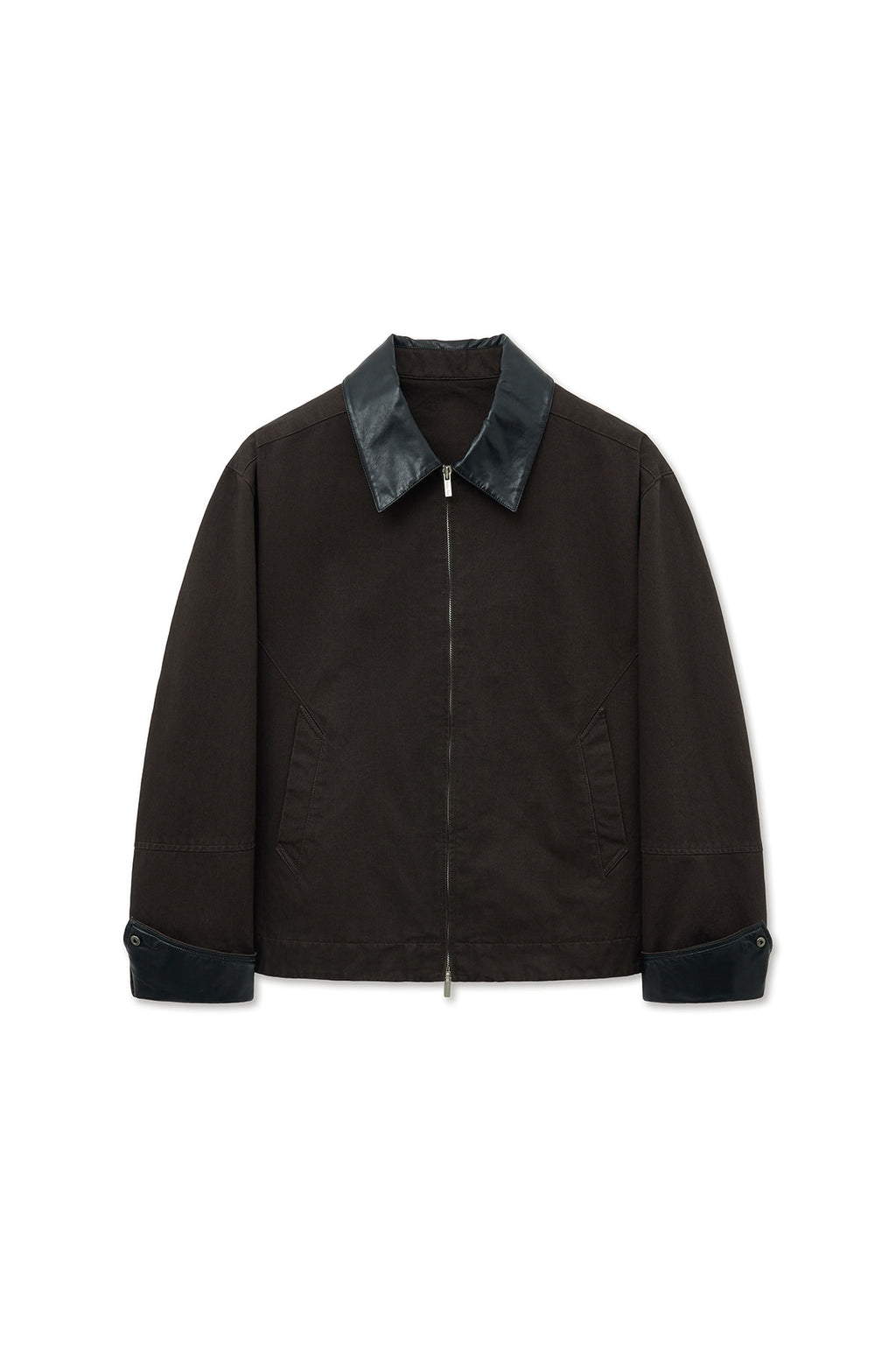 Matin Kim - Leather Collar Point Work Jacket (Dark Brown) product image 1 | TRAB K-Fashion Australia