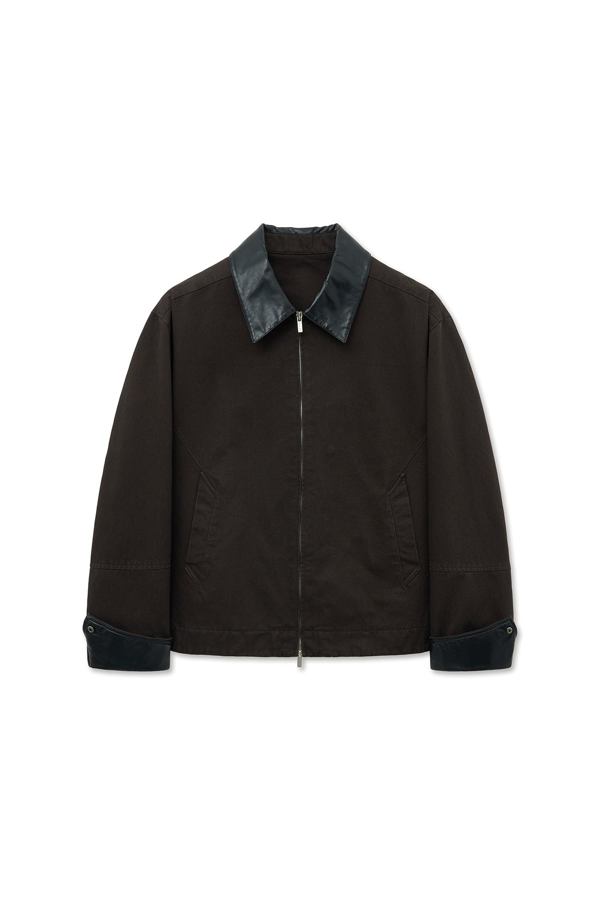 Matin Kim - Leather Collar Point Work Jacket (Dark Brown) product image 1 | TRAB K-Fashion Australia