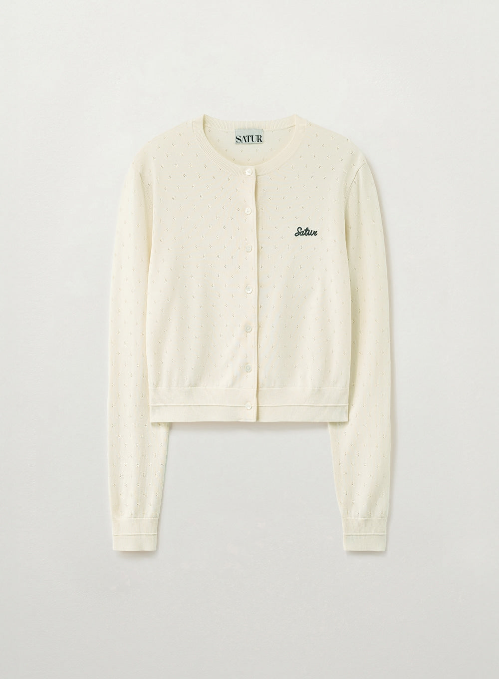 Satur - (W) Pointel Crewneck Cardigan (Cream) product image 1 | TRAB K-Fashion Australia