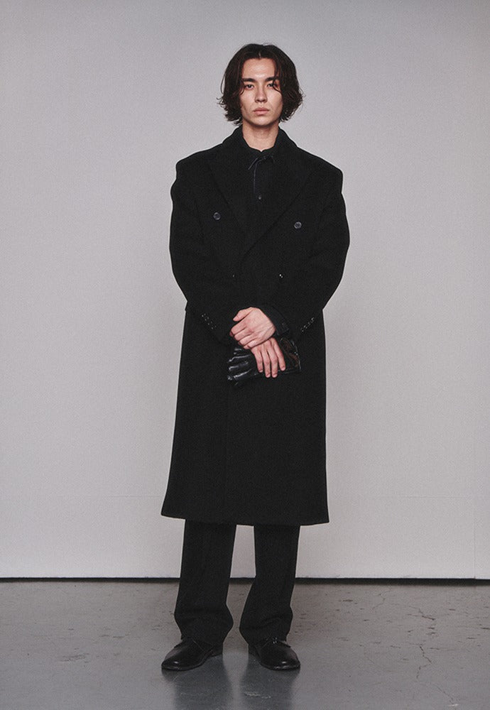 Art if acts - Leather Collar Double-Breasted Coat (Black) product image 1 | TRAB K-Fashion Australia