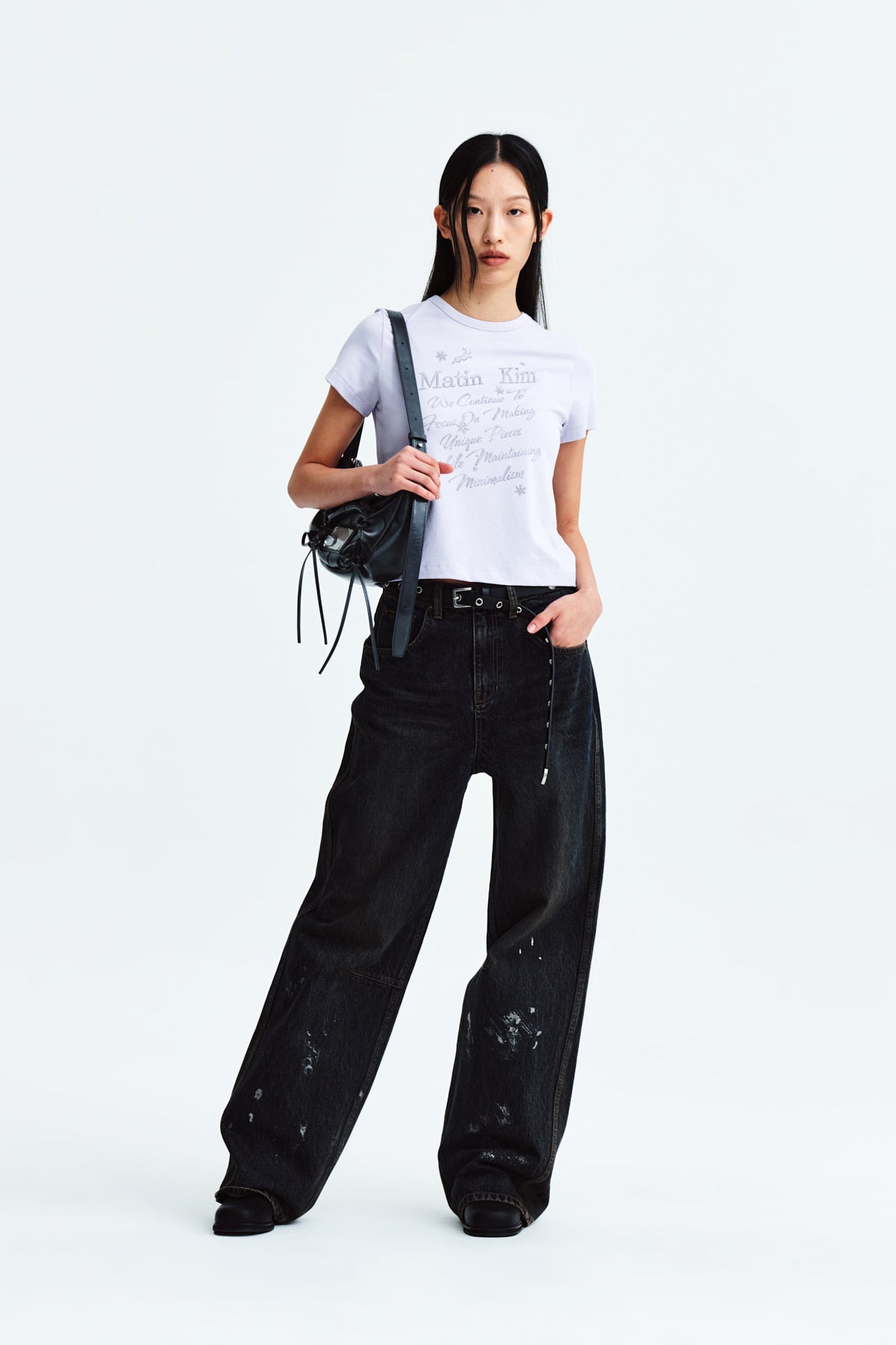 Matin Kim - Foil Detail Denim Baggy Pants (Navy) product image 9 | TRAB K-Fashion Australia