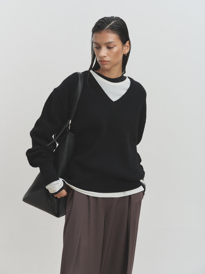 Tonywack - Merino Wool V-Neck Oversized Sweater (Black) product image 6 | TRAB K-Fashion Australia