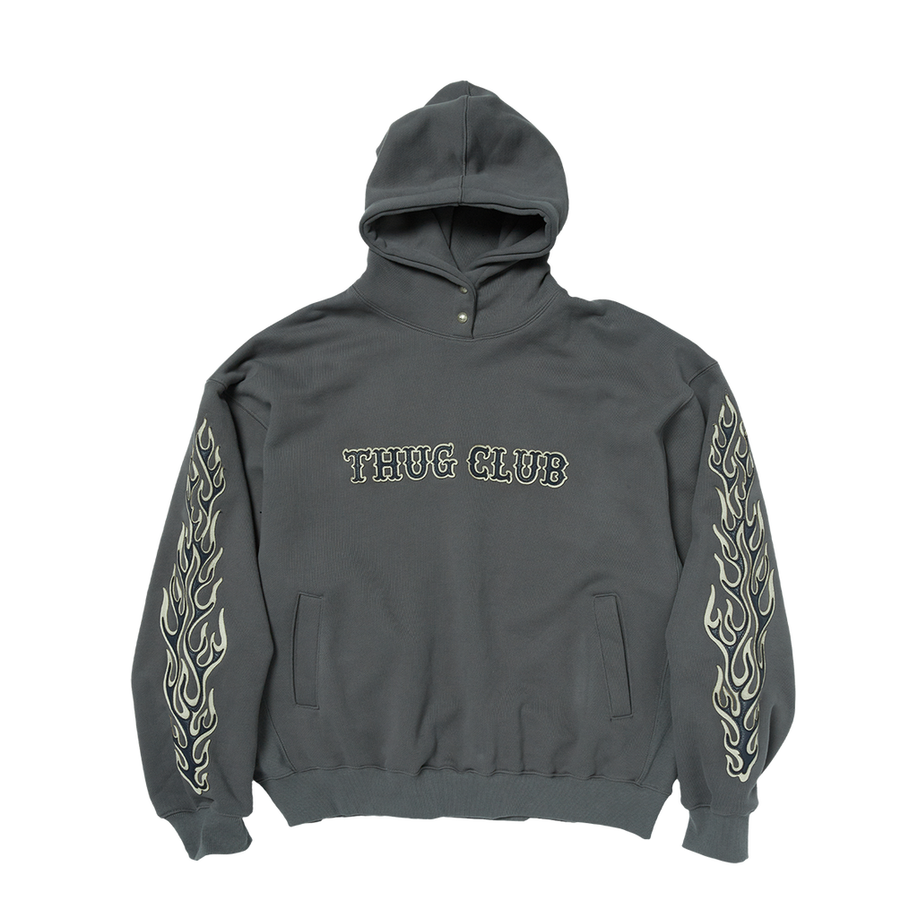 Thug Club - Leather Flame Hoodie (Grey) product image 1 | TRAB K-Fashion Australia