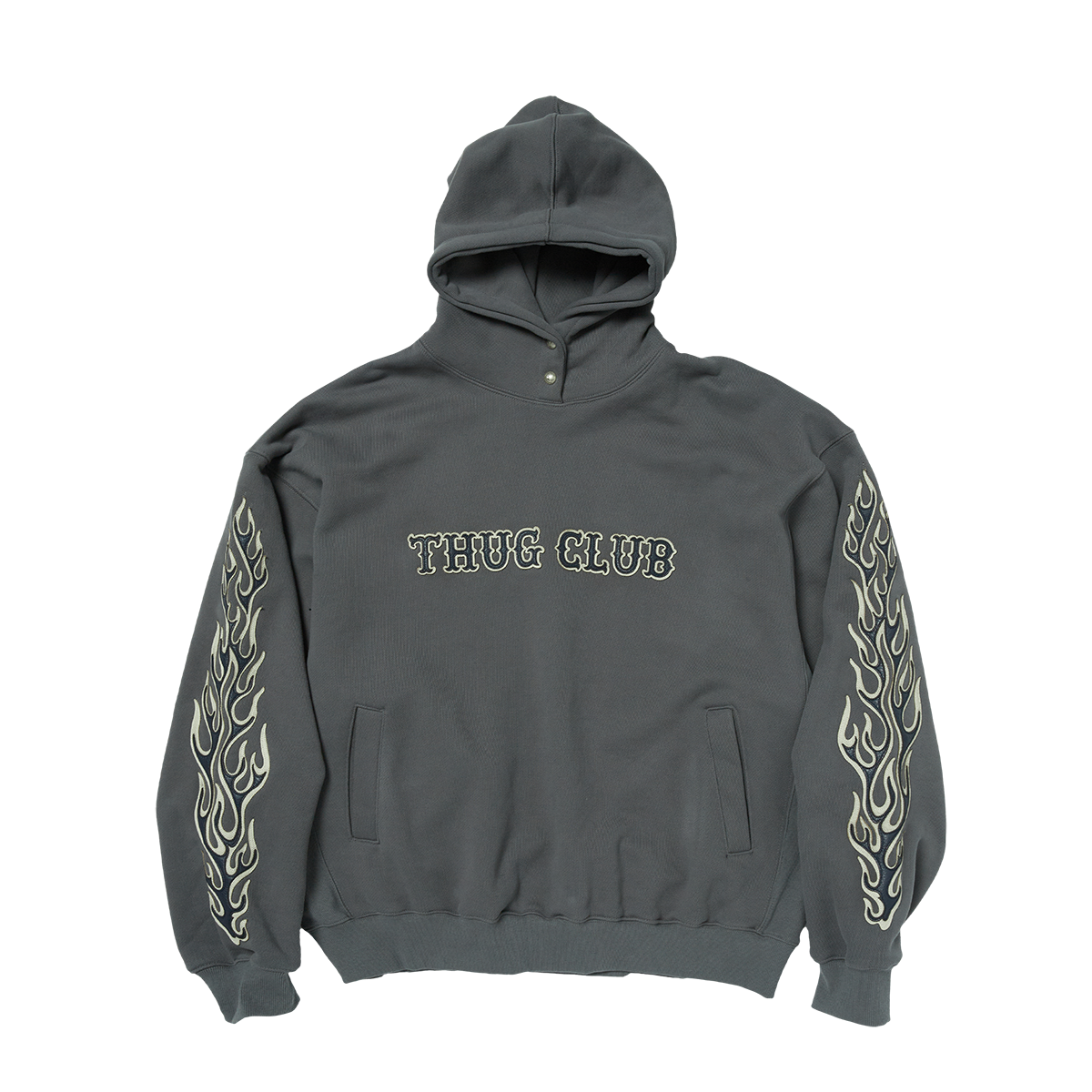 Thug Club - Leather Flame Hoodie (Grey) product image 1 | TRAB K-Fashion Australia