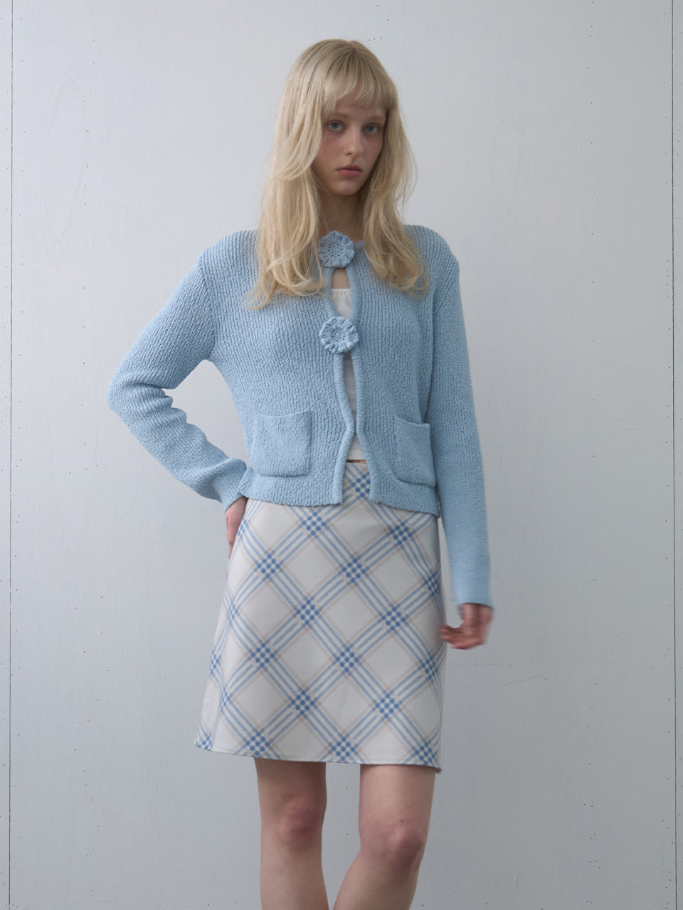 Kijun - Double Corsage Cardigan (Sky Blue) product image 1 | TRAB K-Fashion Australia