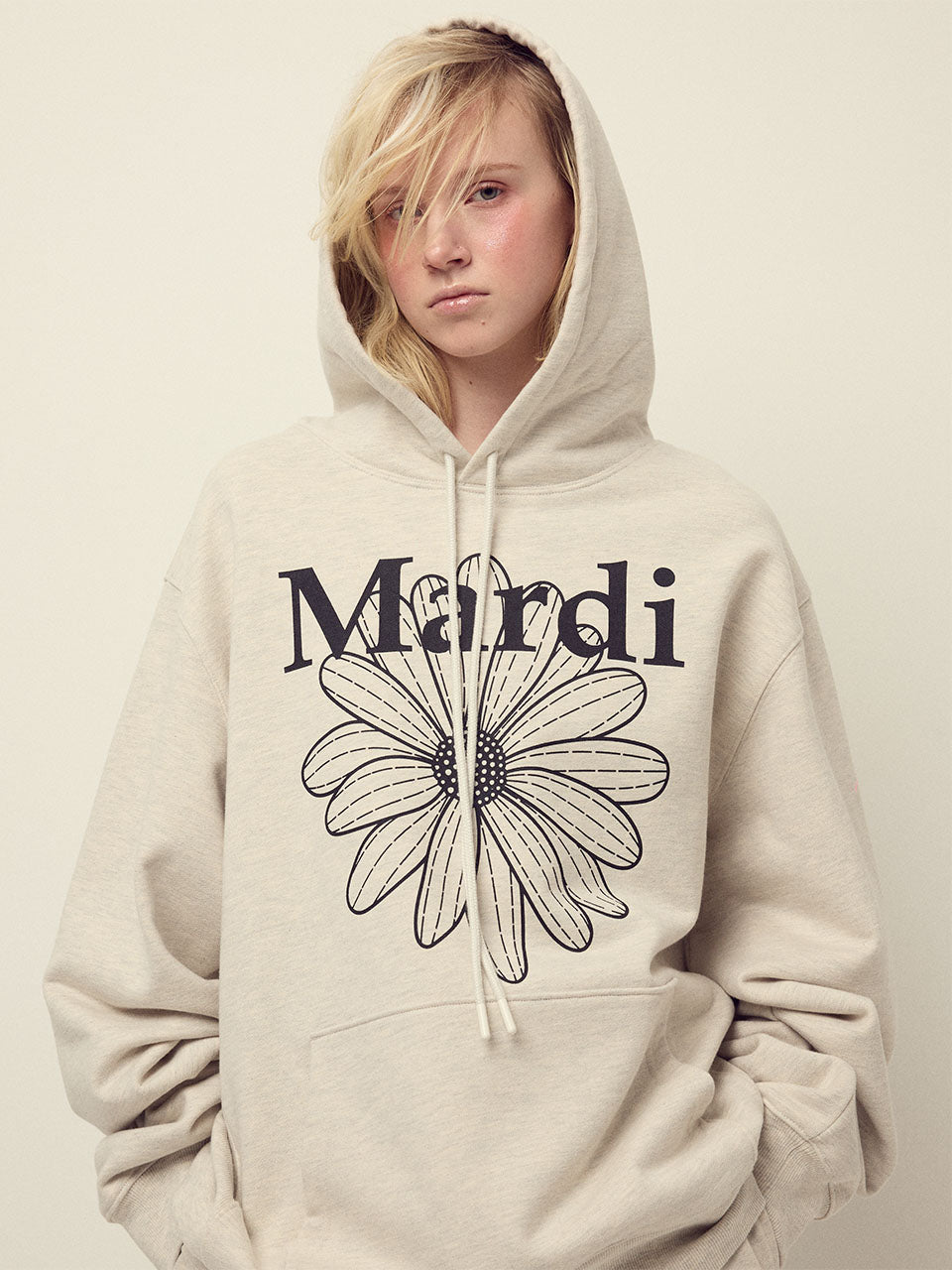 Mardi Mercredi - Oversized Hoody Flowermardi (Oatmeal Black) product image 1 | TRAB K-Fashion Australia