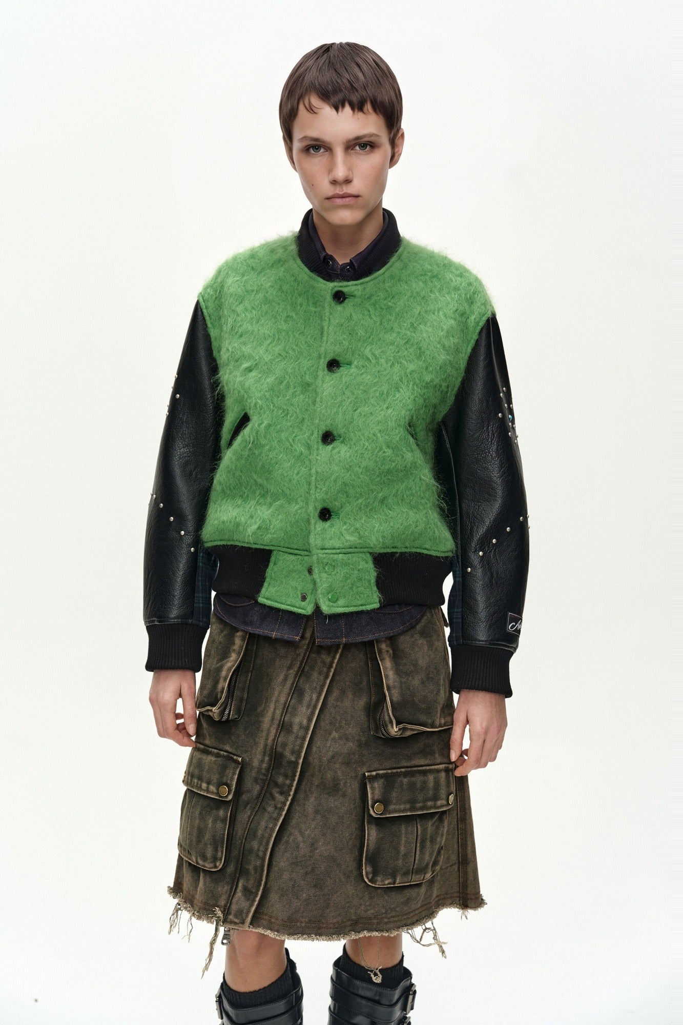Andersson Bell - Lawn Hairy Wool Varsity Jacket (lichen Green) (Lichen Green) product image 1 | TRAB K-Fashion Australia