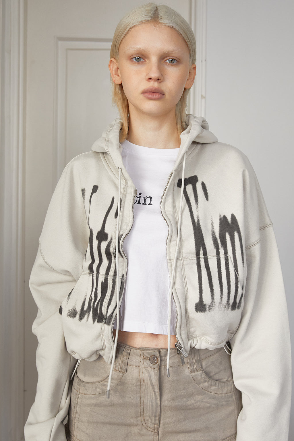 Matin Kim - Big Logo Crop Hoody Zip Up (Beige) product image 12 | TRAB K-Fashion Australia