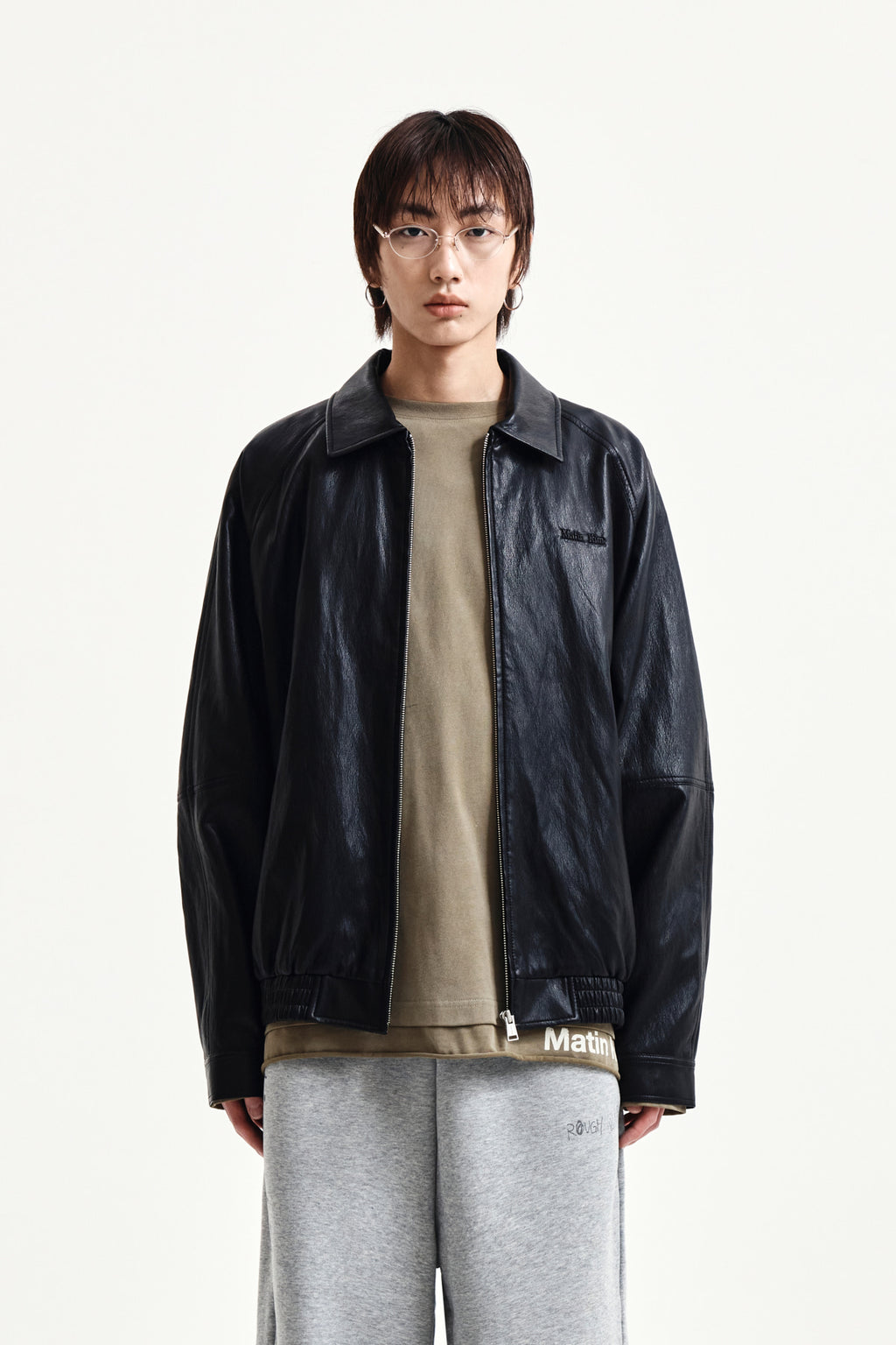 Matin Kim - Small Logo Faux Leather Zip Up Jumper (Black) product image 11 | TRAB K-Fashion Australia