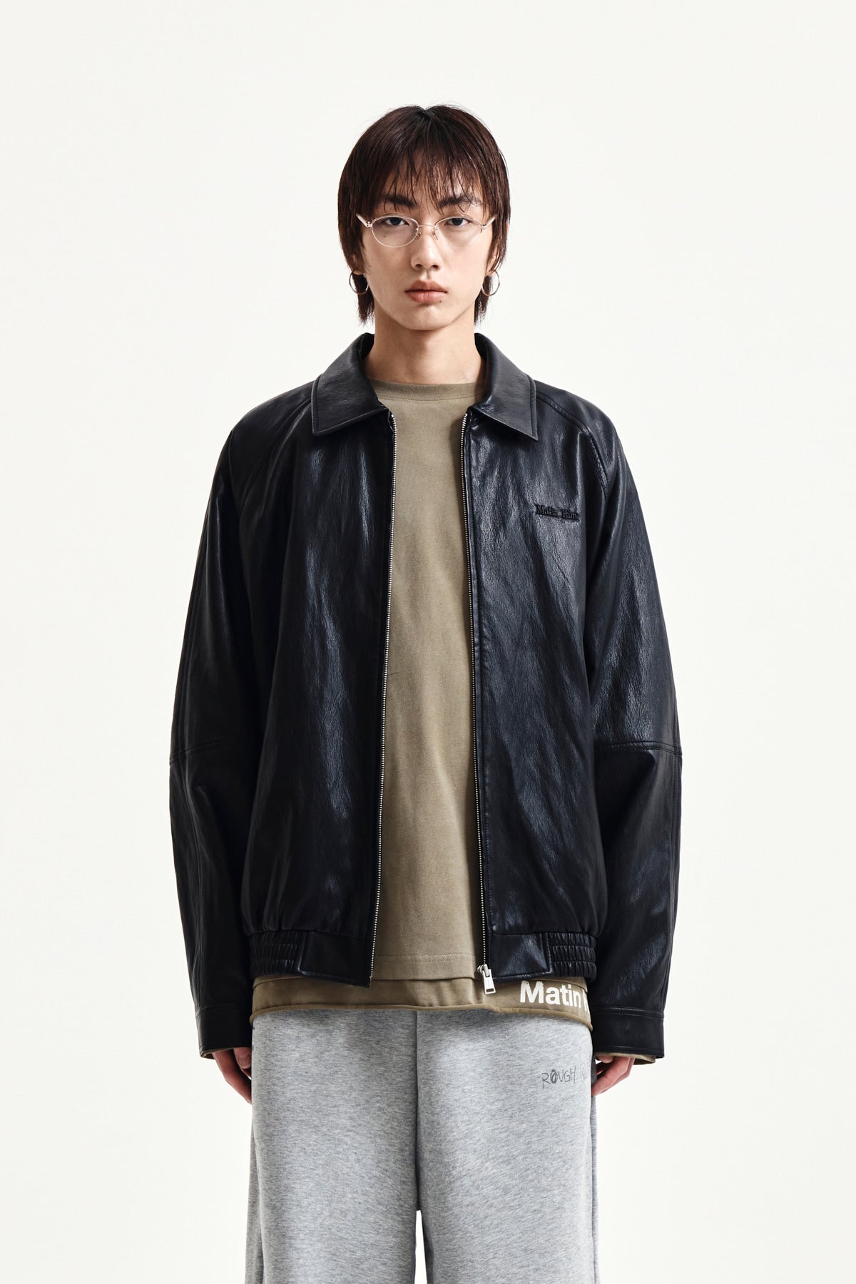 Matin Kim - Small Logo Faux Leather Zip Up Jumper (Black) product image 11 | TRAB K-Fashion Australia