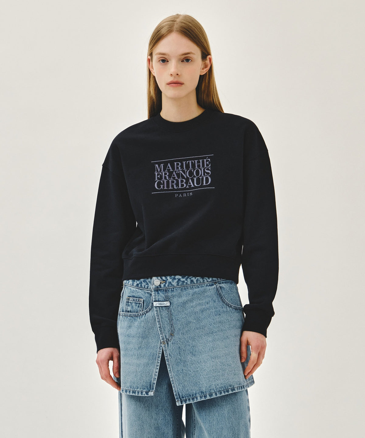 Marithe & Francois Girbaud - Classic Logo Crop Sweatshirt (Navy) product image 1 | TRAB K-Fashion Australia