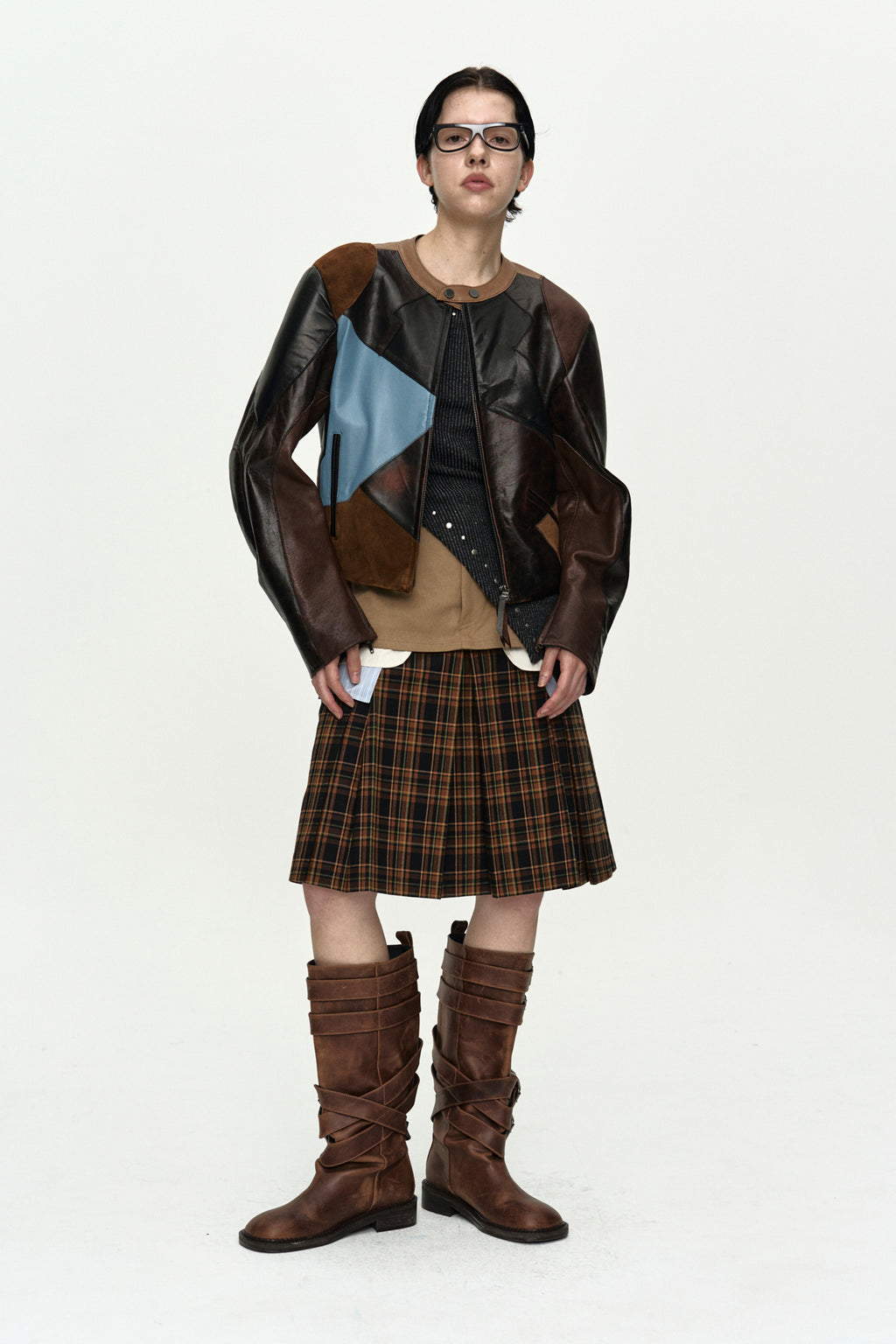 Andersson Bell - Leather Patchwork Biker Jacket (Dark Brown) product image 9 | TRAB K-Fashion Australia