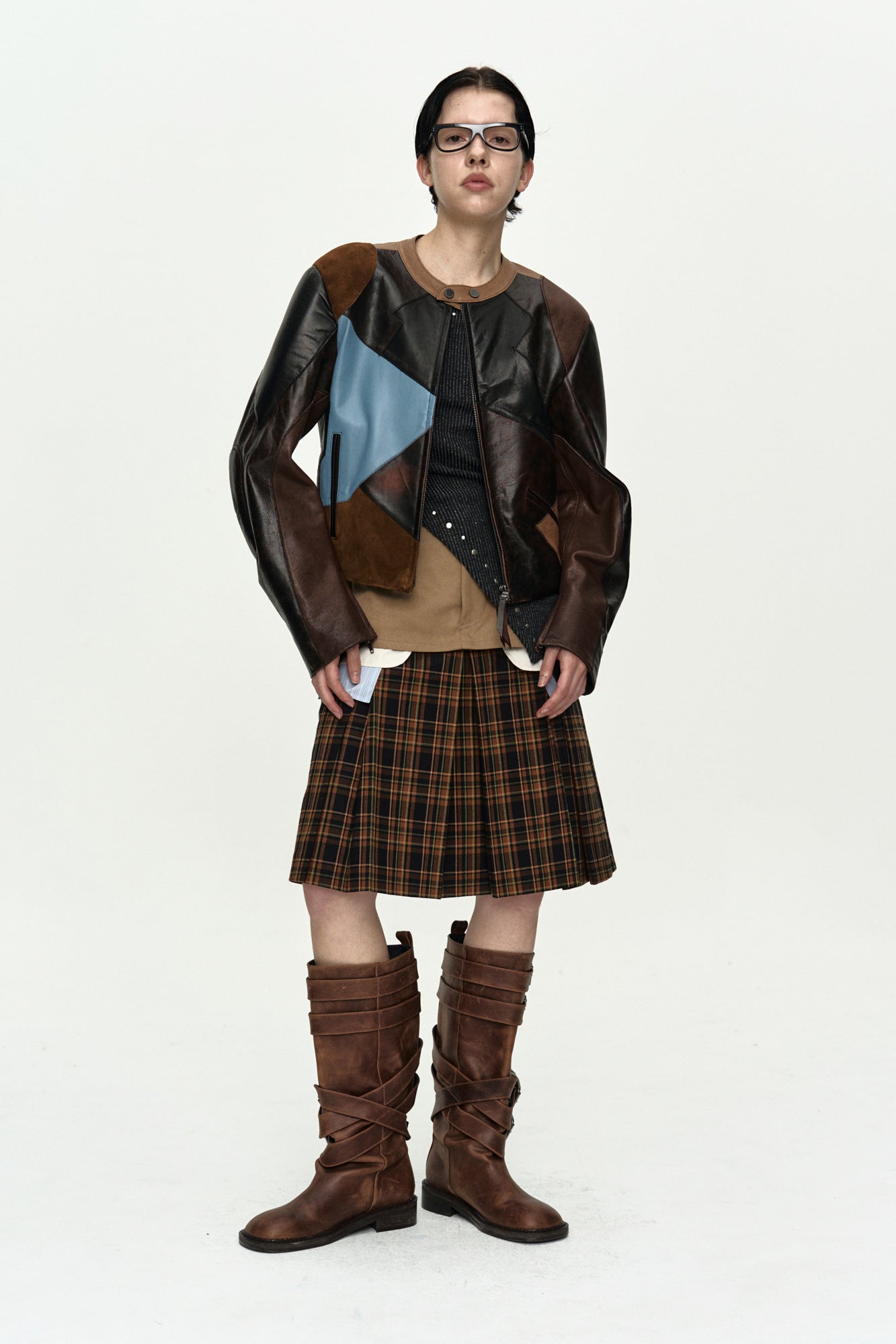 Andersson Bell - Leather Patchwork Biker Jacket (Dark Brown) product image 9 | TRAB K-Fashion Australia