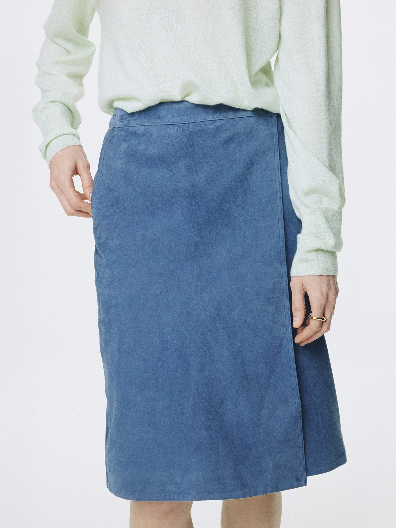Tonywack - Goat Suede Wrap Skirt (Mid Blue) product image 6 | TRAB K-Fashion Australia